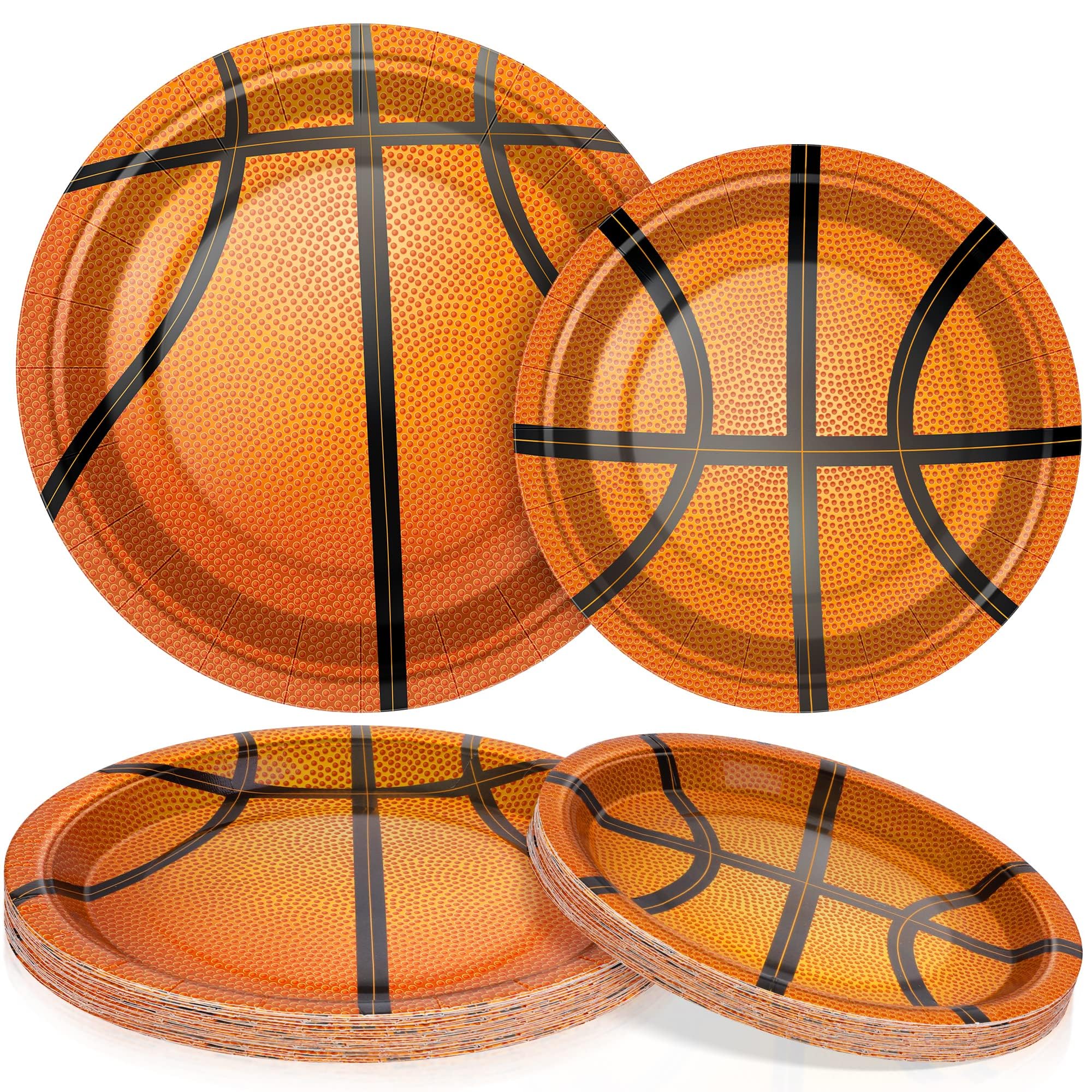 durony 60 Pieces Basketball Paper Plates Disposable Party Plates 7 Inches and 9 Inches Dessert Dinner Plate for Basketball Themed Birthday Party