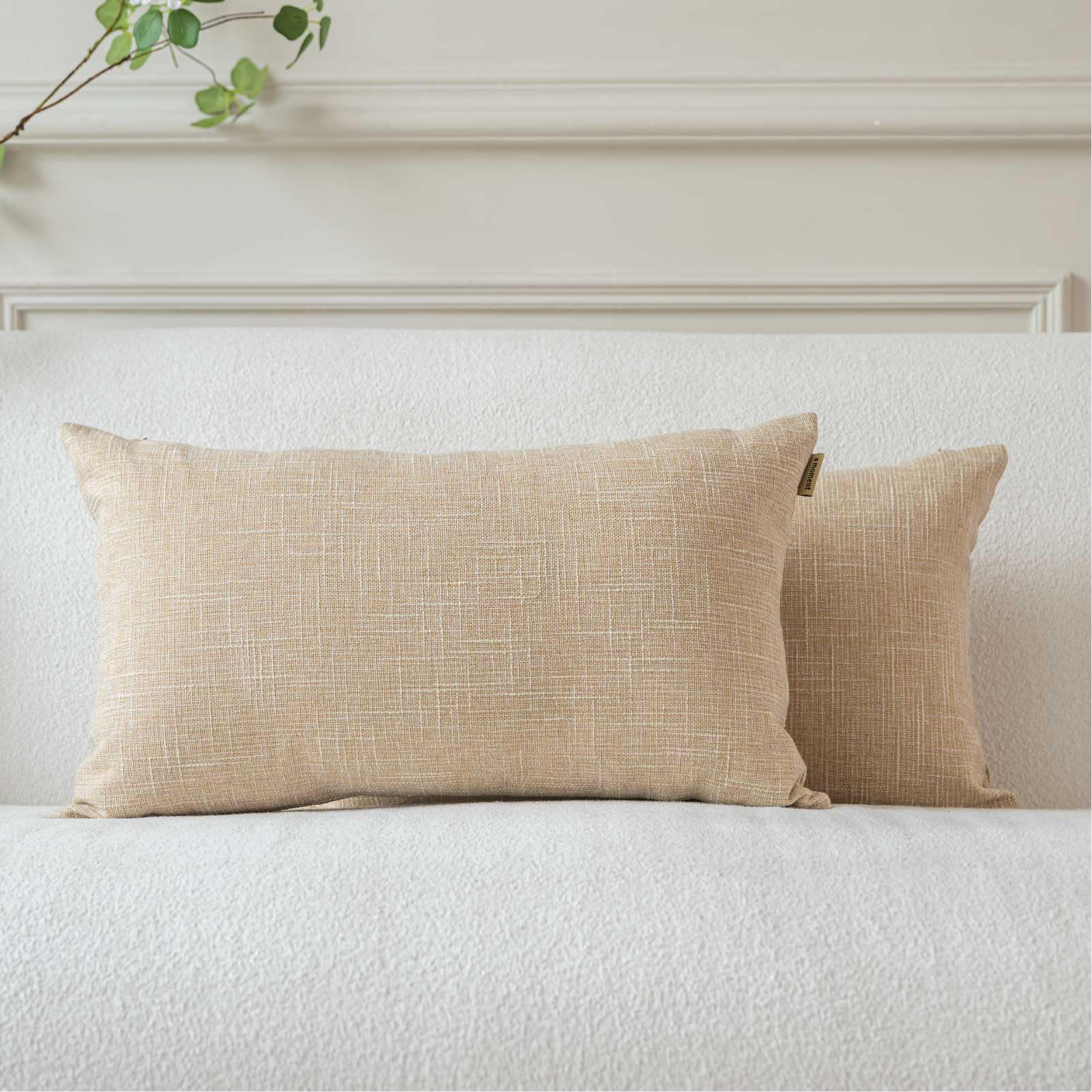 a moment Set of 2 Cushion Cover Beige Linen Decorative Throw Pillow Covers 12 x 20 Farmhouse Pillow Covers with Cross for Couch Sofa Bed Living Room Home Decor