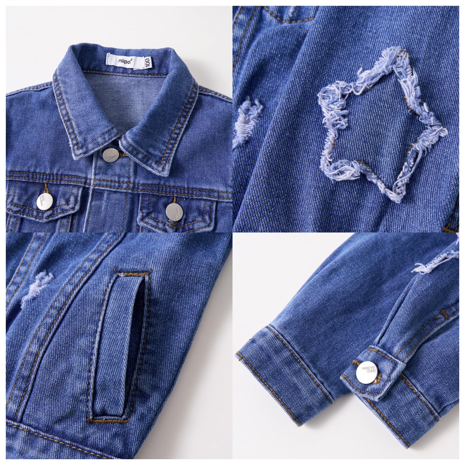 Miipat Chaqueta Vaquera Niñas Pequeñas de Manga Larga con Botones Chaquetas de Mezclilla para Niña Bebé Chaqueta de Vaquera Casual para Niña Pequeña