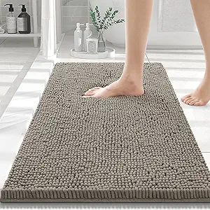 Smiry Luxury Chenille Bathroom Rugs 30x20, Extra Soft and Absorbent Shaggy Bath Mat, Machine Washable, Non-Slip Plush Carpet Runner for Tub, Shower, and Floor, Home Decor Accessories, Latte