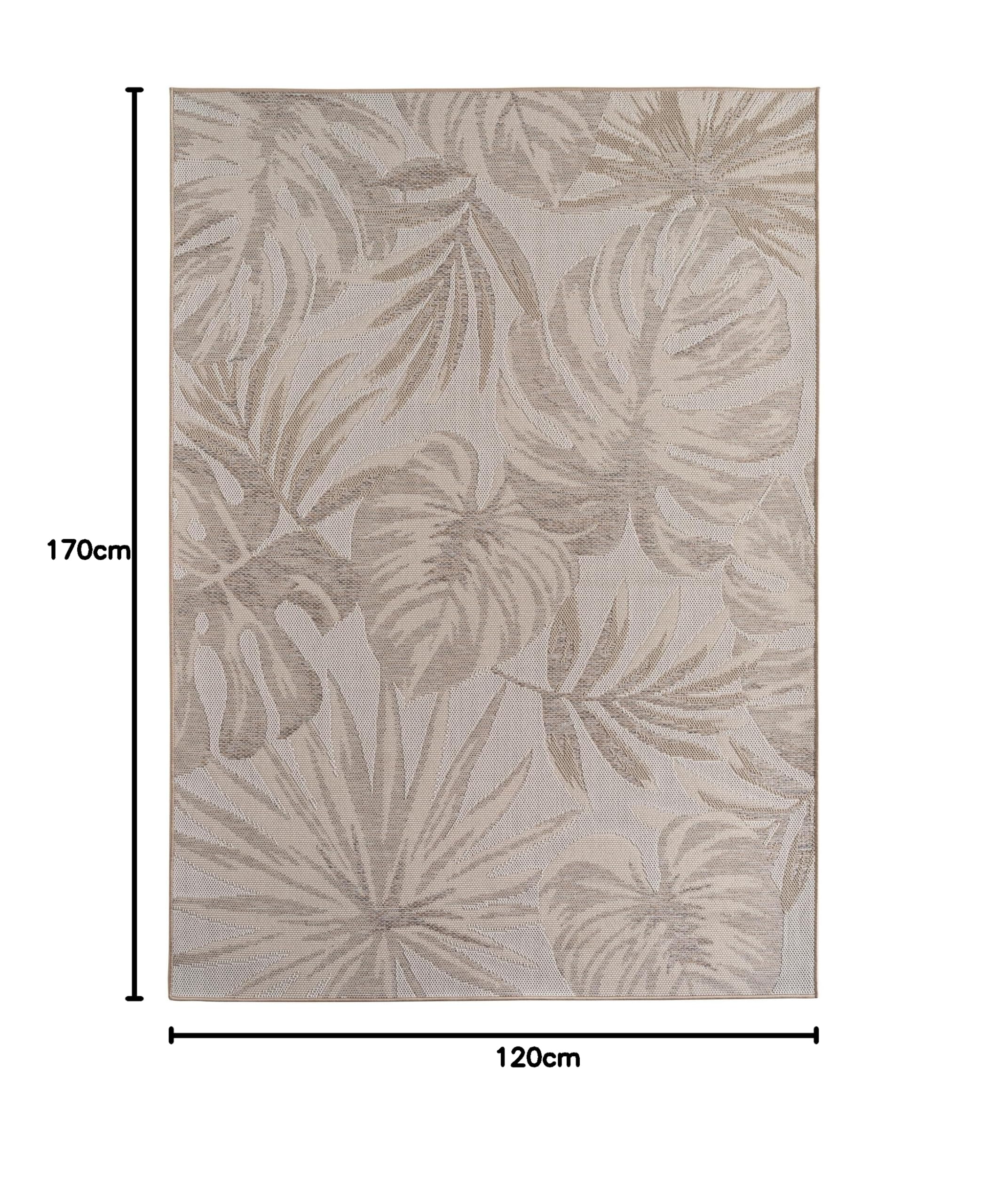 SIMPEX Outdoor Teppich Beige 120x170 cm Wetterfest UV-beständig Pflegeleicht Palmblätter Design für Küche Balkon Terrasse Garten Wohnzimmer Esszimmer