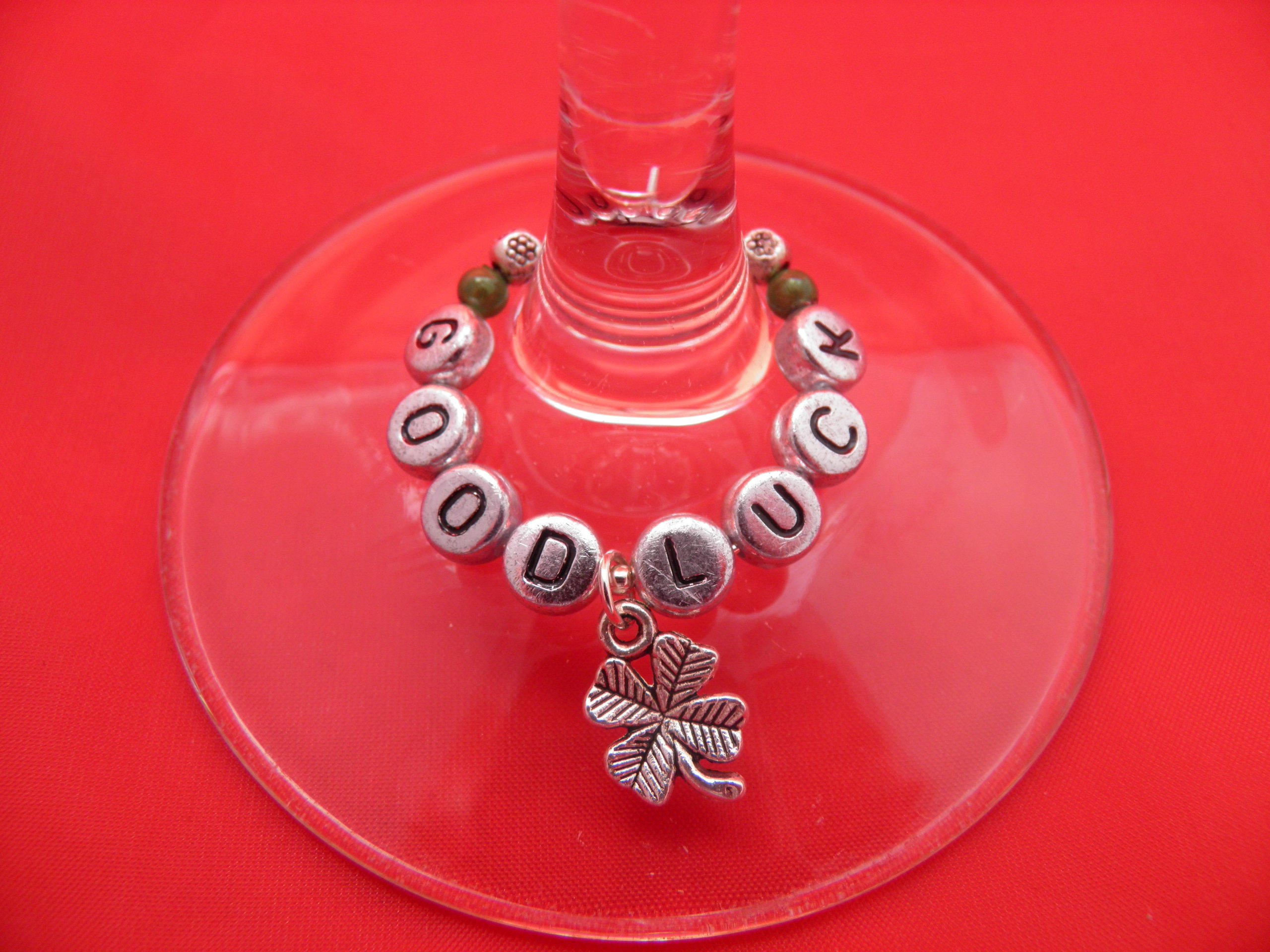Libby's Market Place Multicolour Good Luck Wine Glass Charm With A Four Leaf Clover Charm On A Gift Card