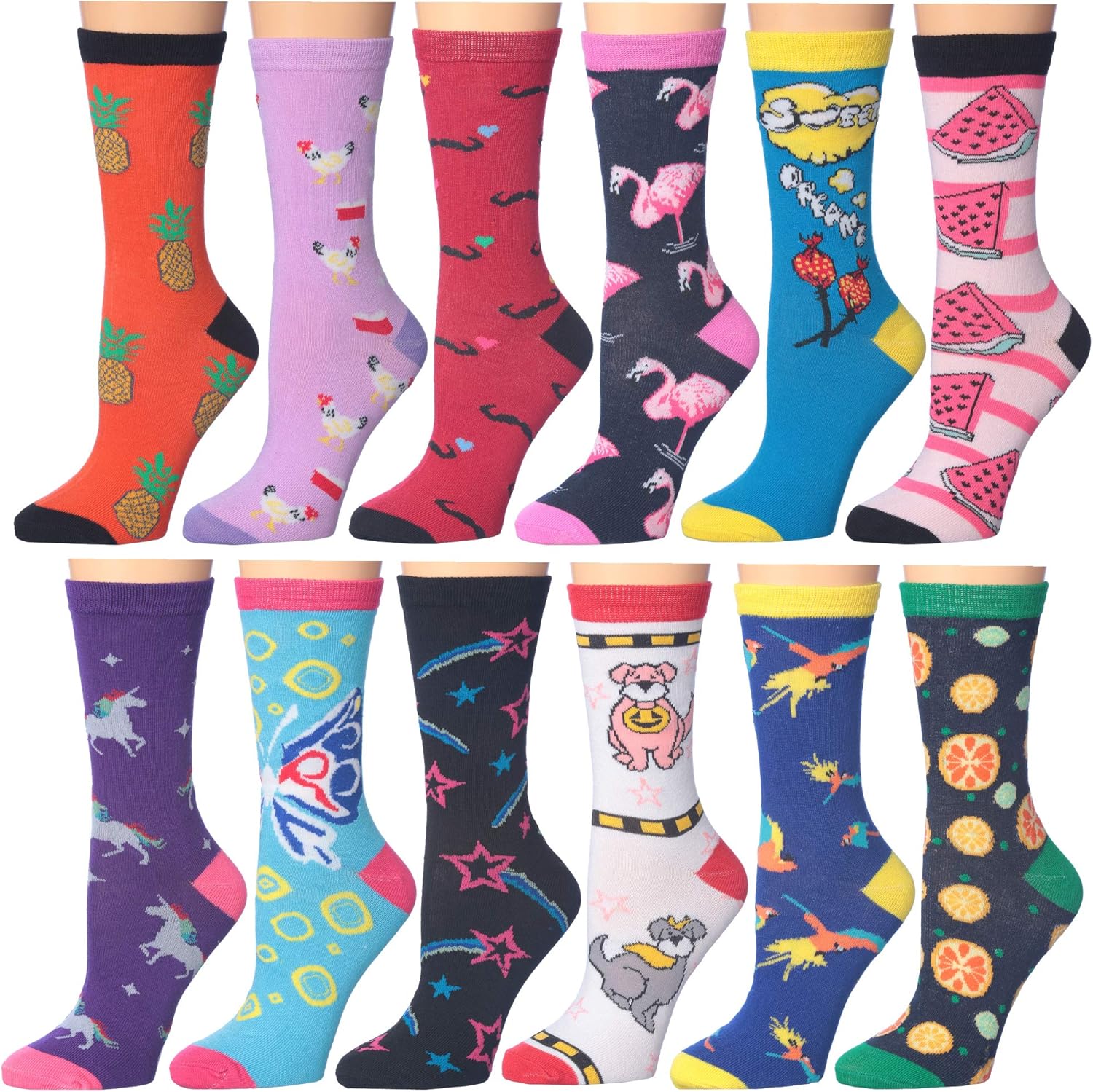 Frenchic 12/24/48 Pairs Pack Women's Colorful Patterned Cute Funny Casual Fashion Crew Socks
