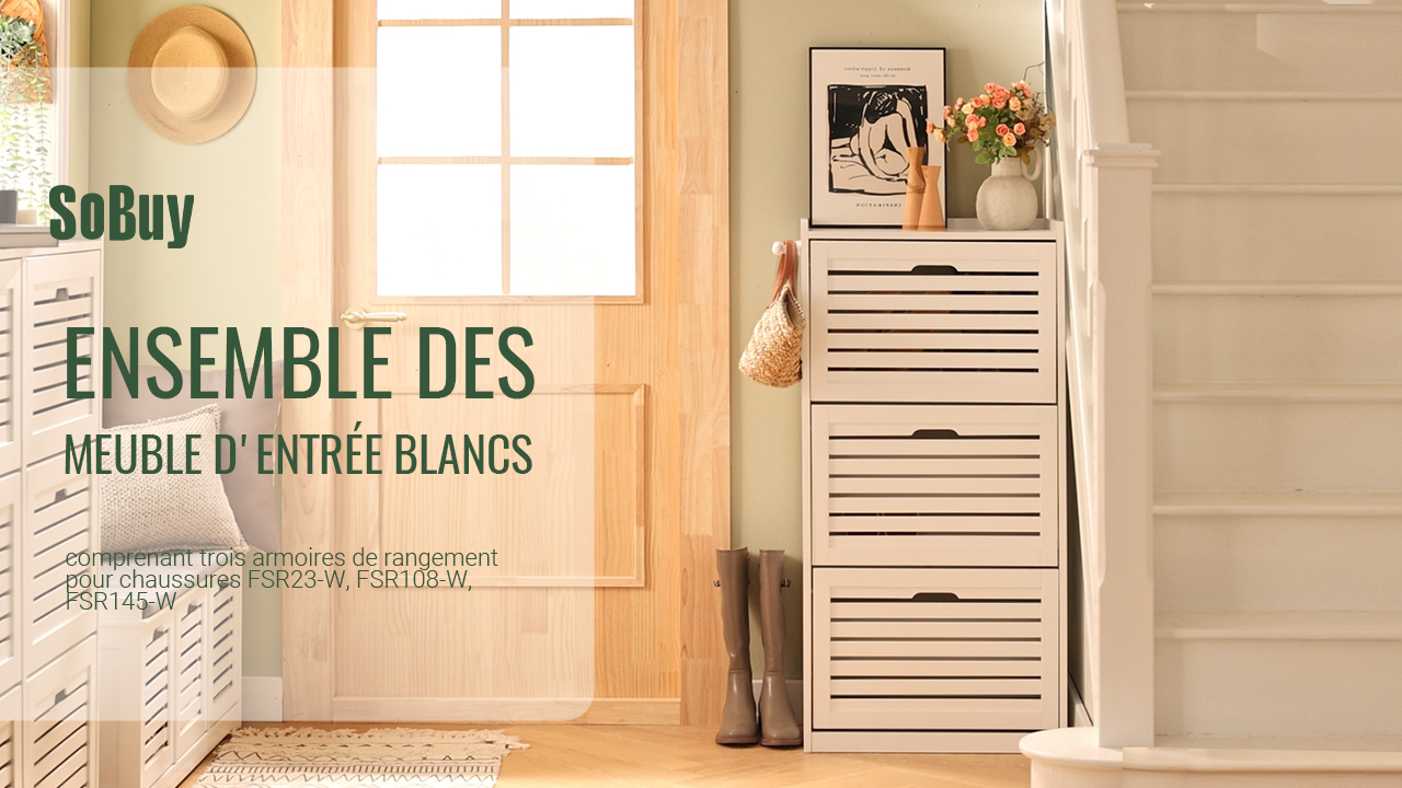 SoBuy Banc à Chaussures Avec Coussin Confortable Et 2 Grands Paniers – Banquette D'Entrée Élégante En Blanc, 71x34x43 Cm, FSR23-K-W