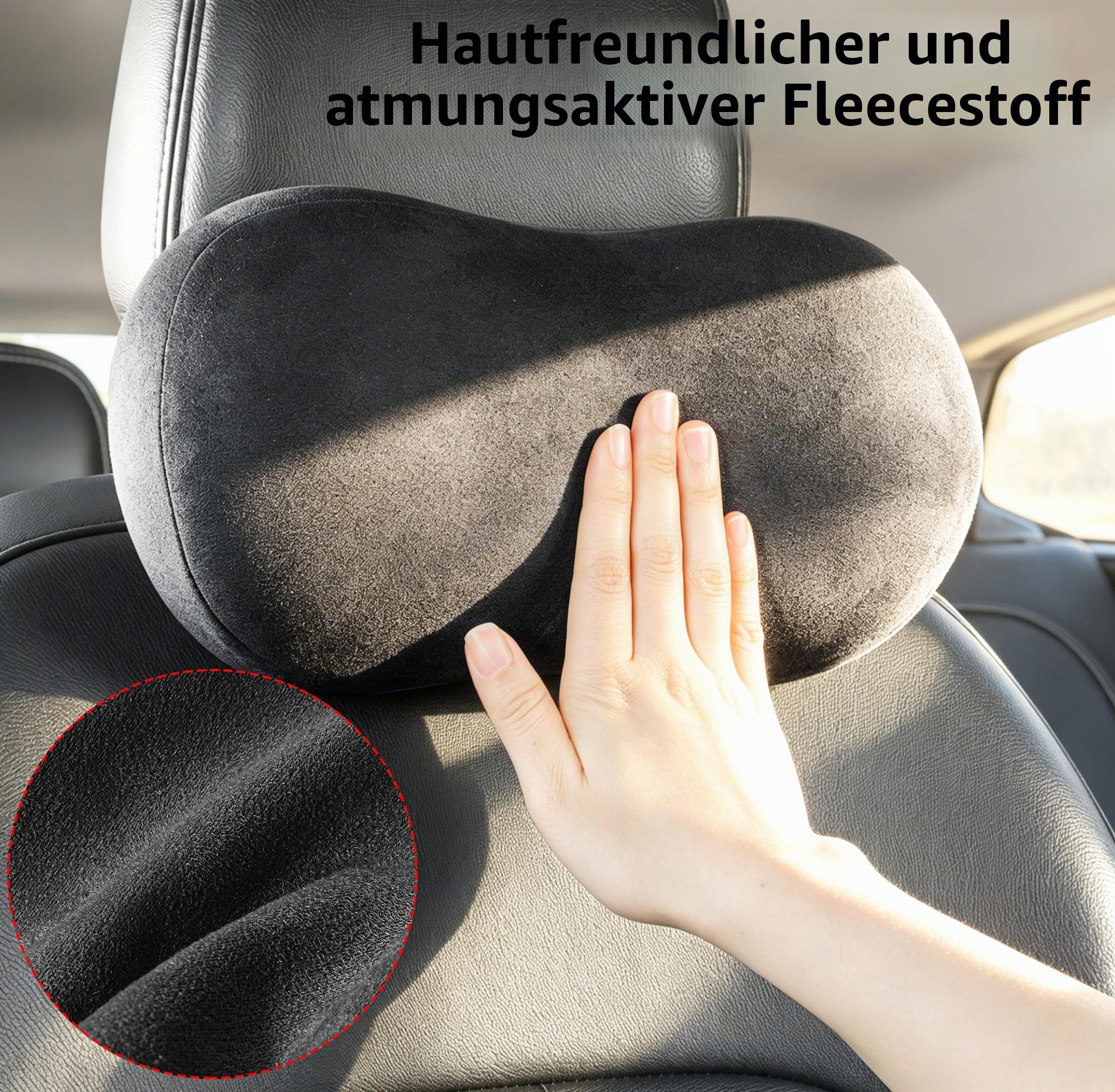 Auto Nackenkissen Kopfstütze, Ergonomische Nackenstütze mit Memory Foam, Autositz Kopfkissen für alle Fahrzeuge, Car Headrest Neck Pillow for Driving, Schwarz, 1 Stück