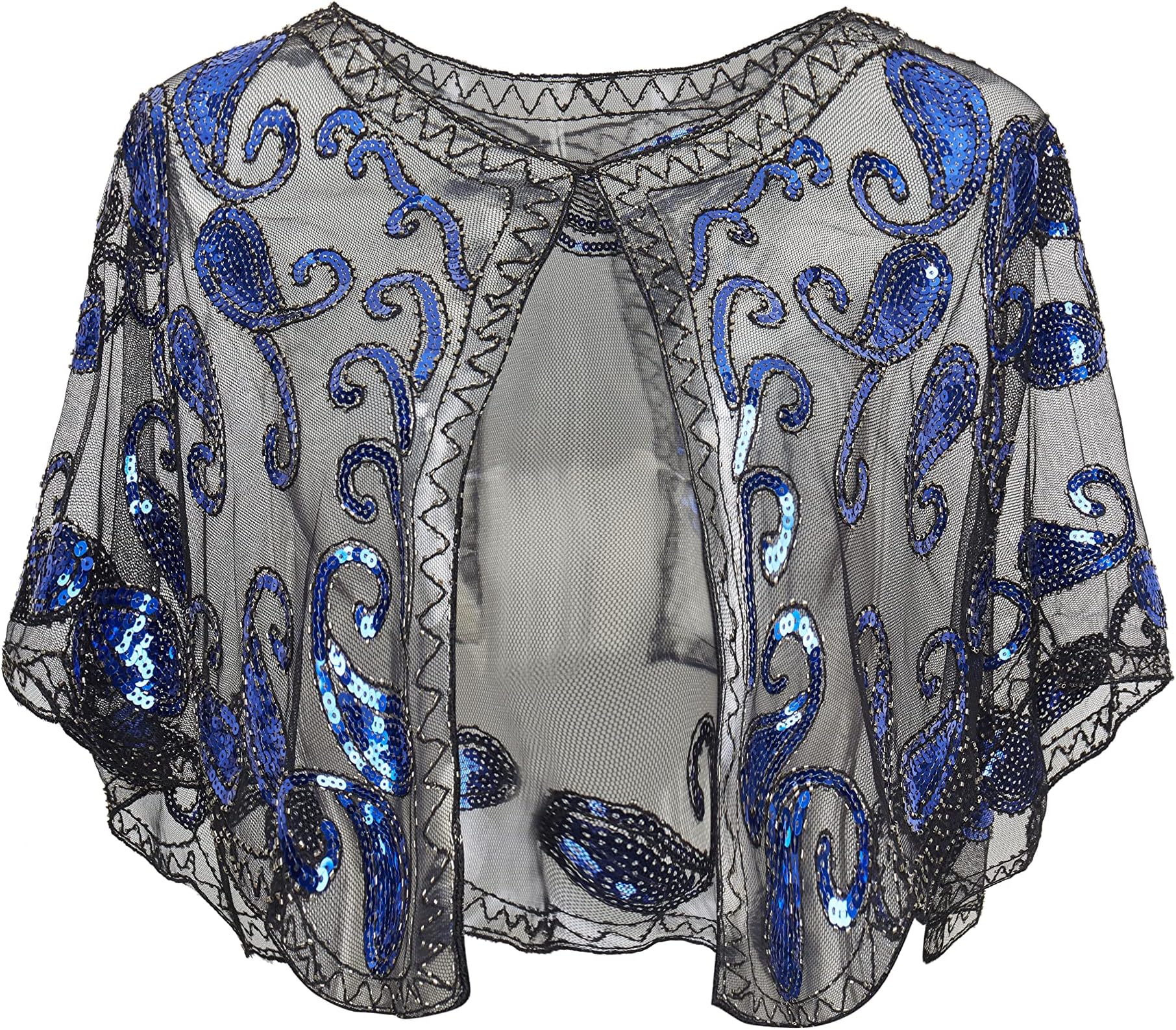 1920s Shawl Wraps Sequin Beaded Evening Cape Bridal Shawl Bolero Flapper Cover Up