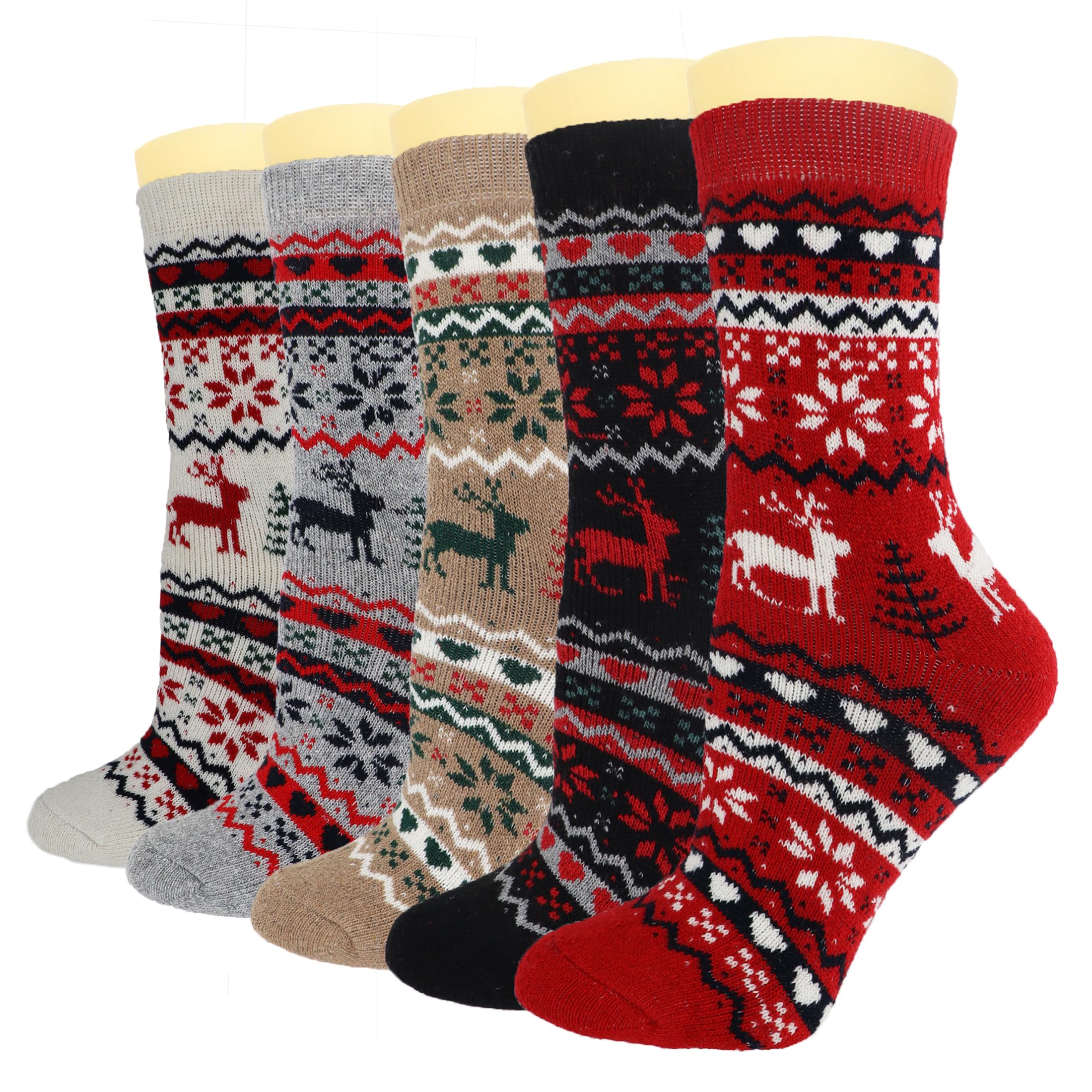 YZKKE 5Pack Womens Vintage Winter Soft Warm Thick Cold Knit Wool Crew Socks Multicolor free size