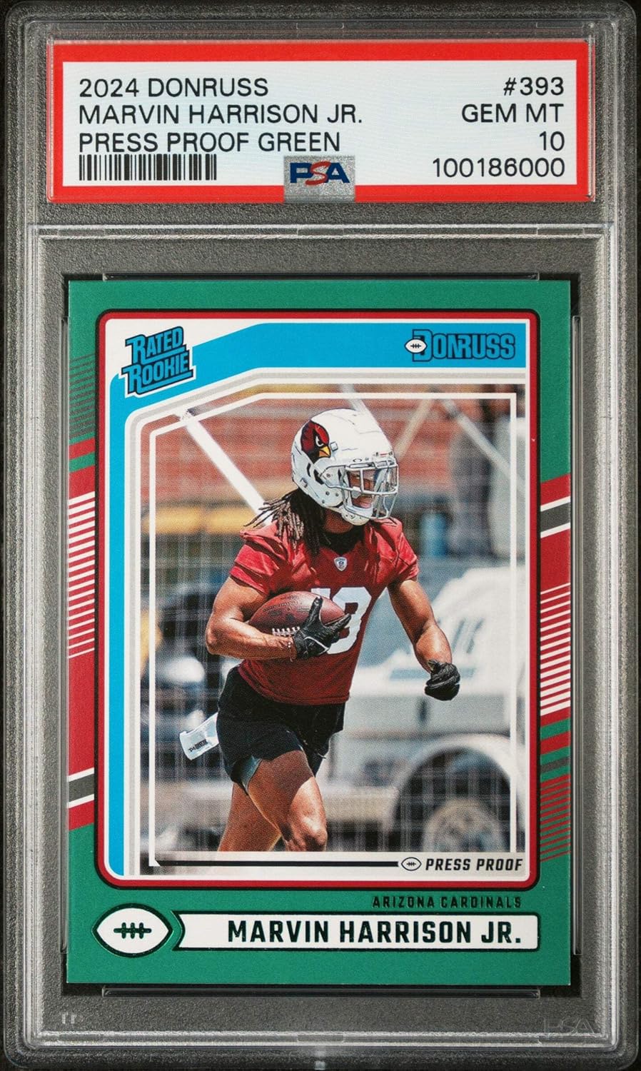 Graded 2024 Panini Donruss Marvin Harrison Jr #393 Press Proof Green Rookie RC Football Card PSA 10 Gem Mint
