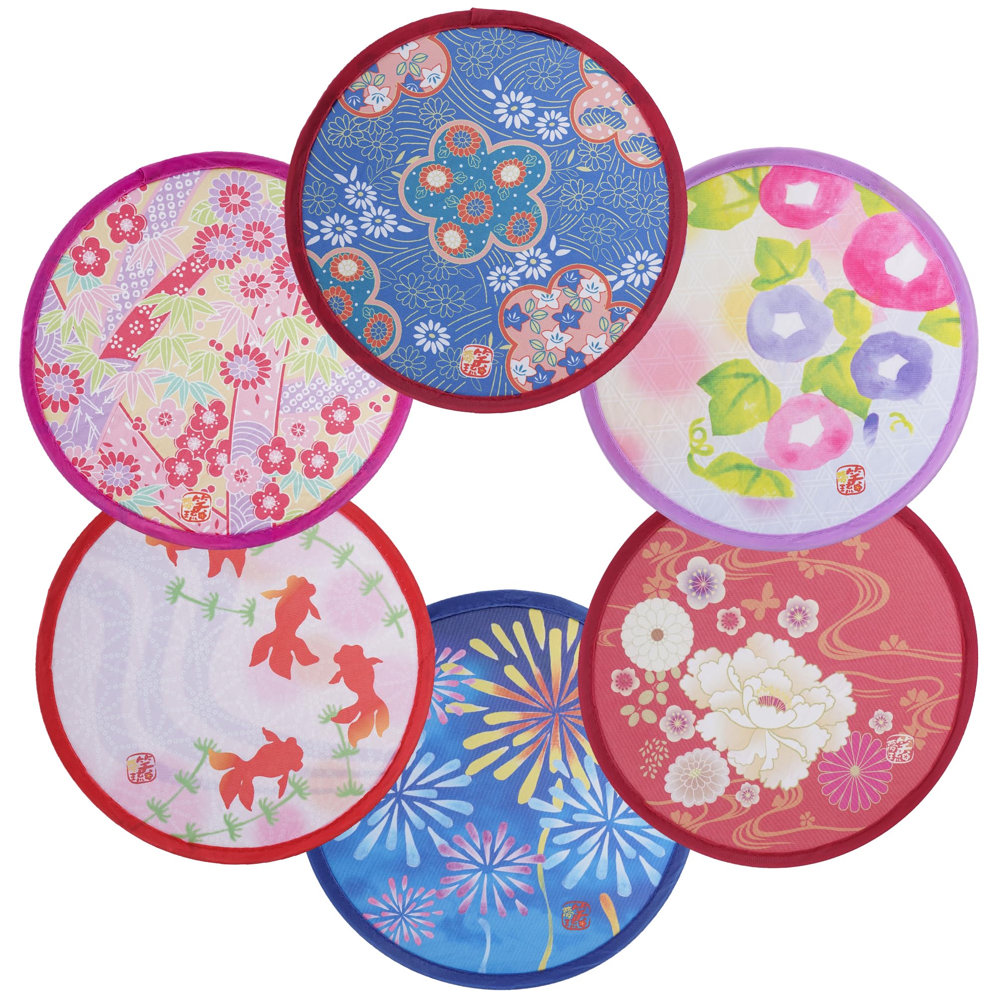Pistha 6 Pack Japanese Foldable Hand Fan Stylish Round Decorative Folding Fans for Women Girls Wedding Travel Festival Performance Cosplay