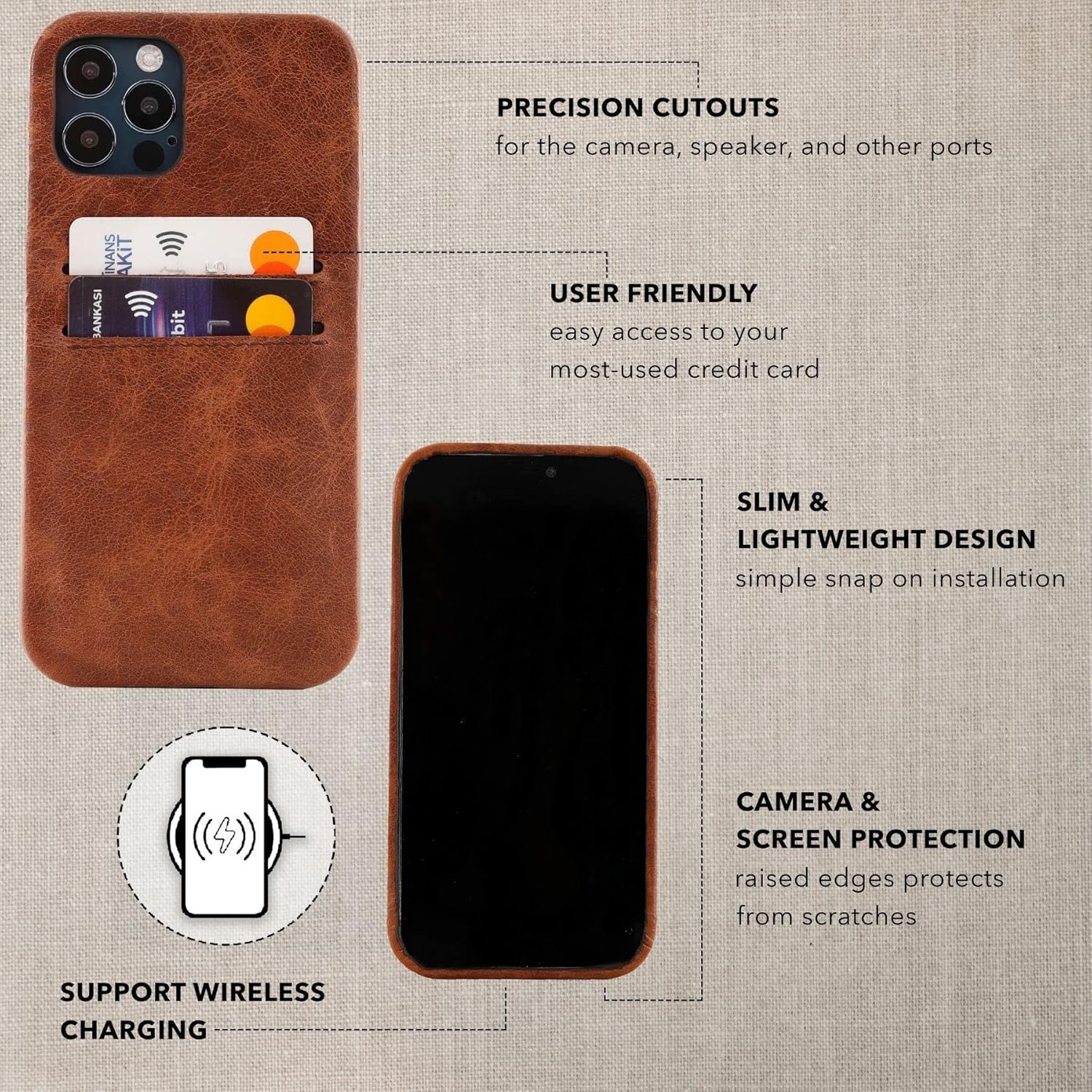 HARDISTON Genuine Premium Leather Phone Cases Compatible with iPhone 11 6.1'' - Harbour Snap-on Cover with 2 Credit Card Slots - Wireless Charging - Perfect Protection for All Edges (Brown)