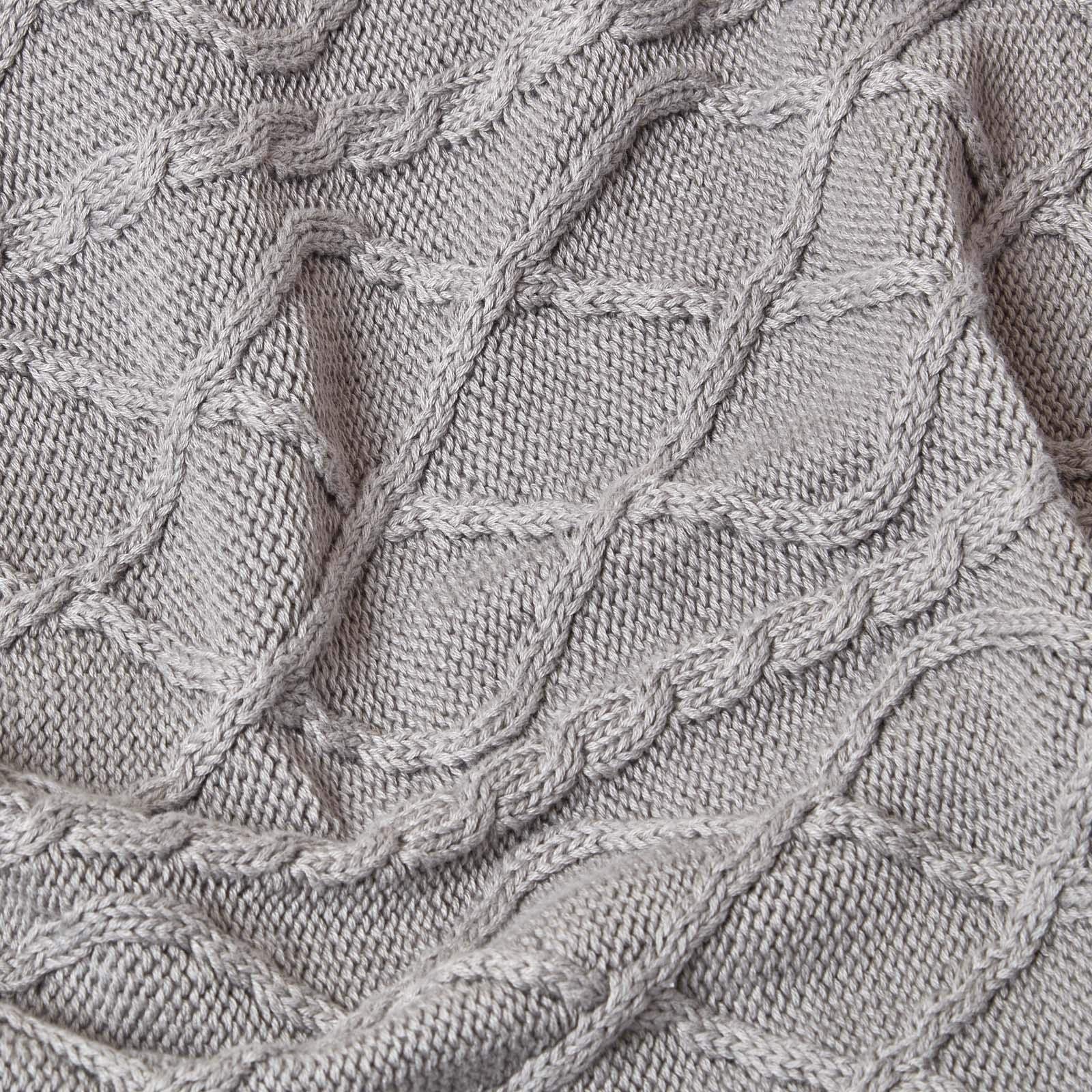 Plaid En Tricot 100% Coton Homescapes – 130x170 Cm, Gris, Maille Torsadée – Jeté De Canapé Ou Lit, Doux Et Chaleureux