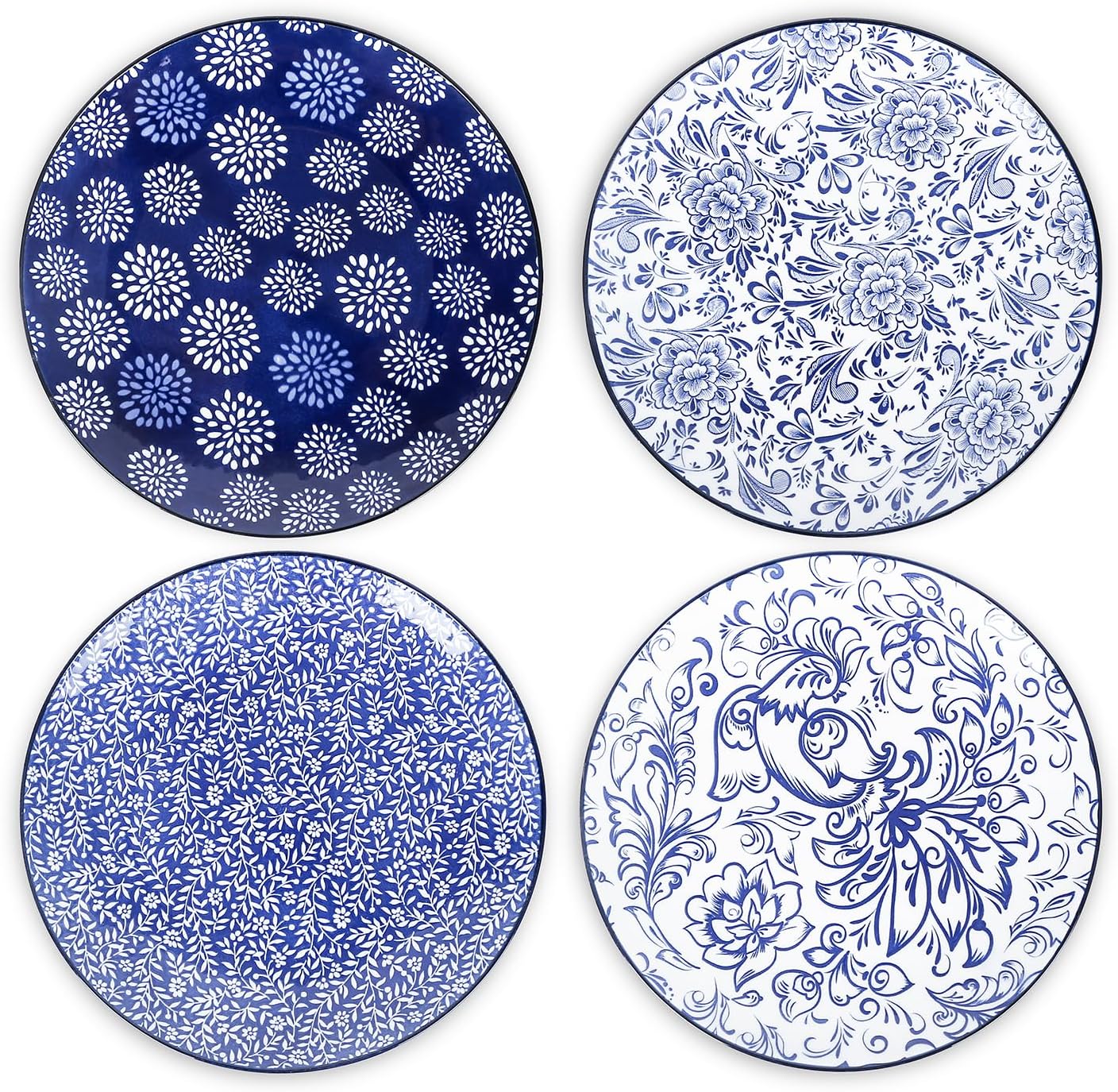 Selamica Ceramic Dinner Plates set of 4, 10.5 Inch Ceramic Plates for Kitchen, Large Serving Plates for Pasta Salad Steak, Microwave Dishwasher Safe, Blue