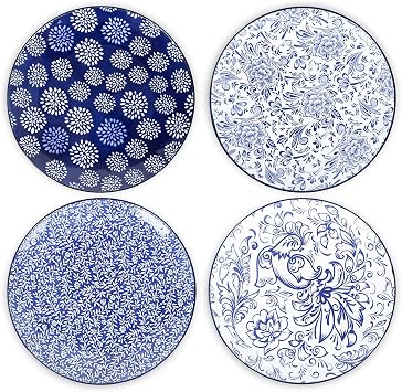 Selamica Ceramic Dinner Plates set of 4, 10.5 Inch Ceramic Plates for Kitchen, Large Serving Plates for Pasta Salad Steak, Microwave Dishwasher Safe, Blue