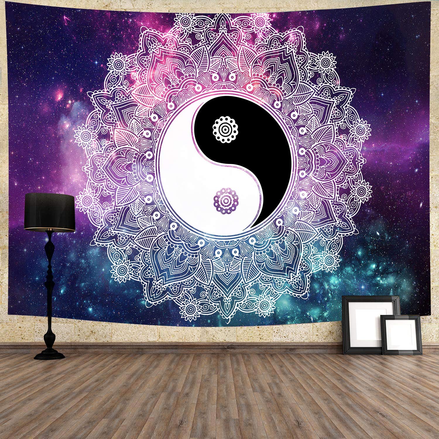 799Tapestry Wall Hanging Tai Chi Starry Sky Bohemian Psychedelic Lotus Feng Shui Good Energy Custom Tapestry Soft Art Headboard Tapestry For Office, Wedding, 130x150cm