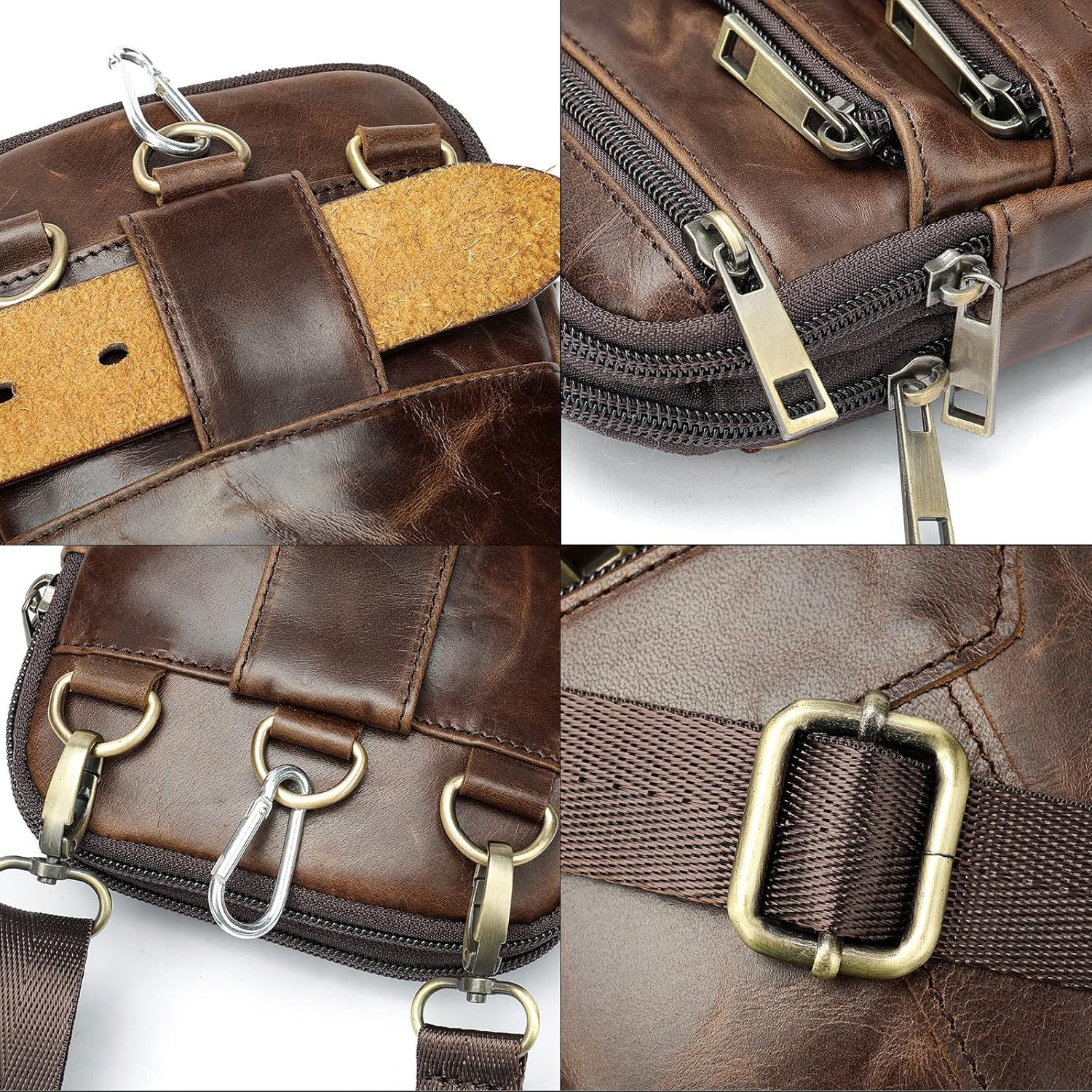 Cell Phone Shoulder Bag Leather Men, Waterproof Phone Waist Bag Messenger Bag Crossbody Purse with Belt Loop Wallet Case