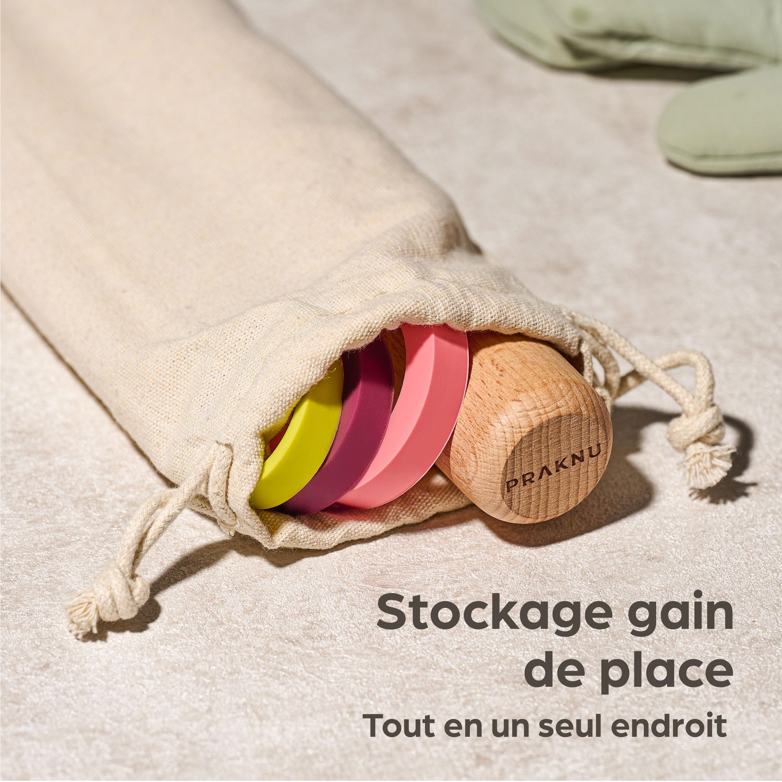 Praknu Rouleau à Pâtisserie avec Anneaux - Lot de 2 - Rouleau à Pâtisserie en Bois Durable FSC® - Pour un Étalement Régulier