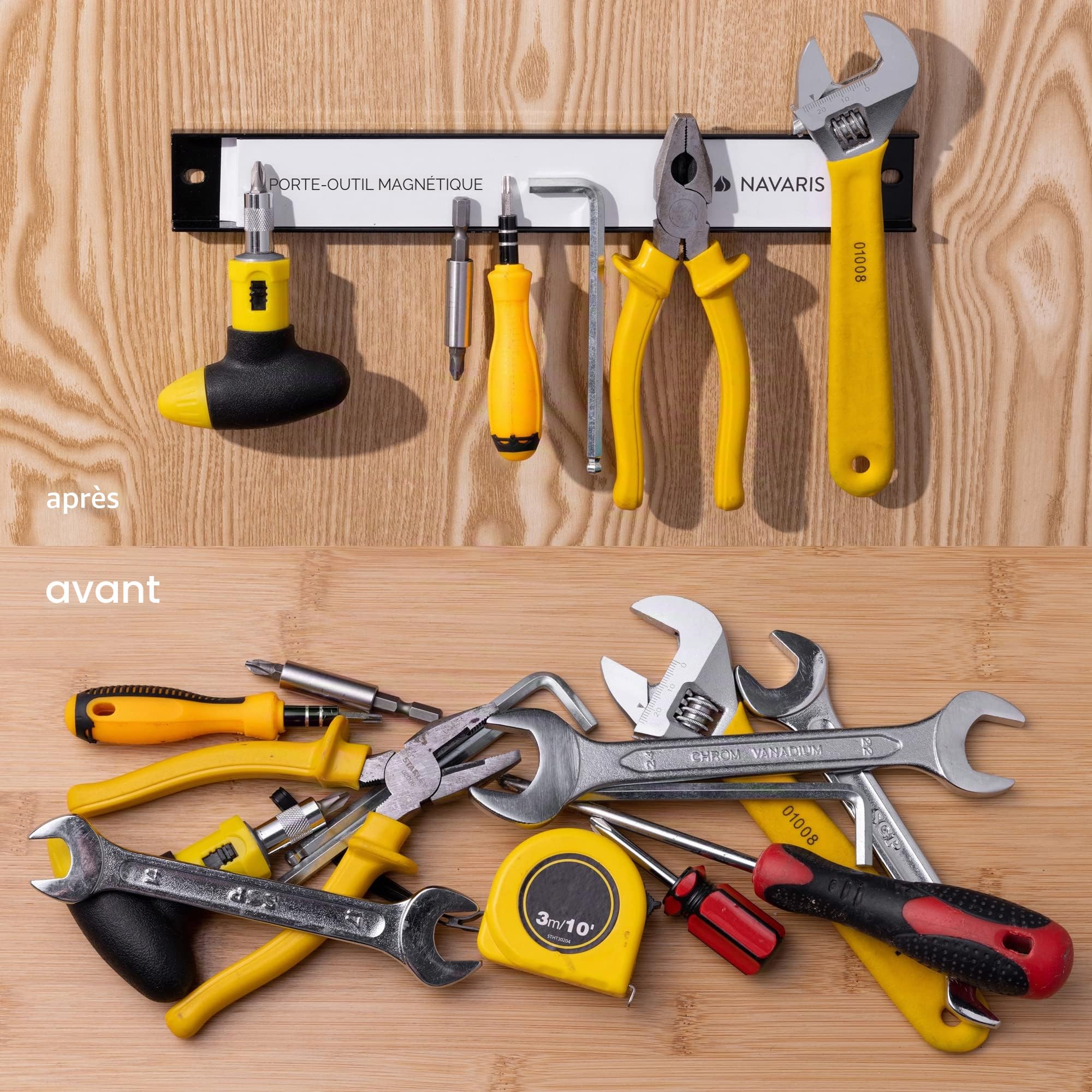 Navaris 4x barre magnétique pour outils - Baguette aimantée accroche murale divers outils - Rangement outillage maison garage atelier 30 x 2,3 cm