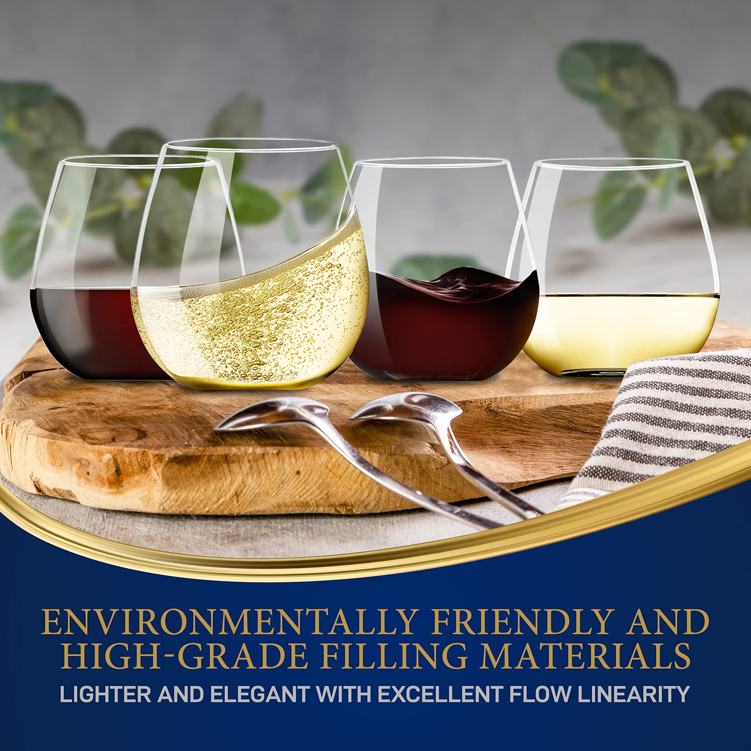 NutriChef Copas de vino sin tallo de 15 onzas, juego de 4 vasos de cristal transparente ultrafinos y elegantes, sin plomo, soplado a mano, sin costuras, apto para lavavajillas, para cualquier ocasión