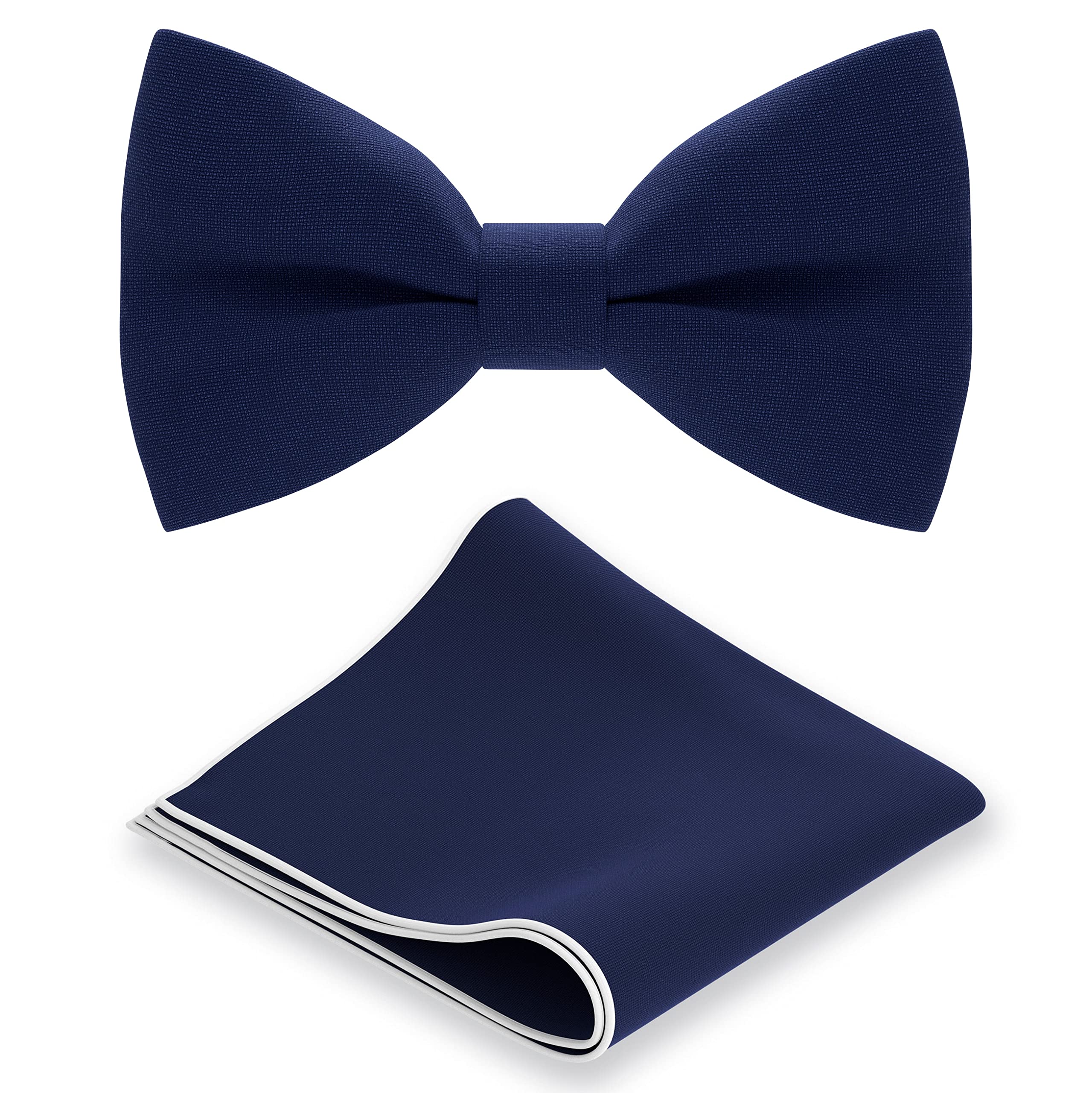 Classic Pre-Tied Bow Tie Set Formal Pocket Square Solid Hanky Tuxedo with Handkerchief set