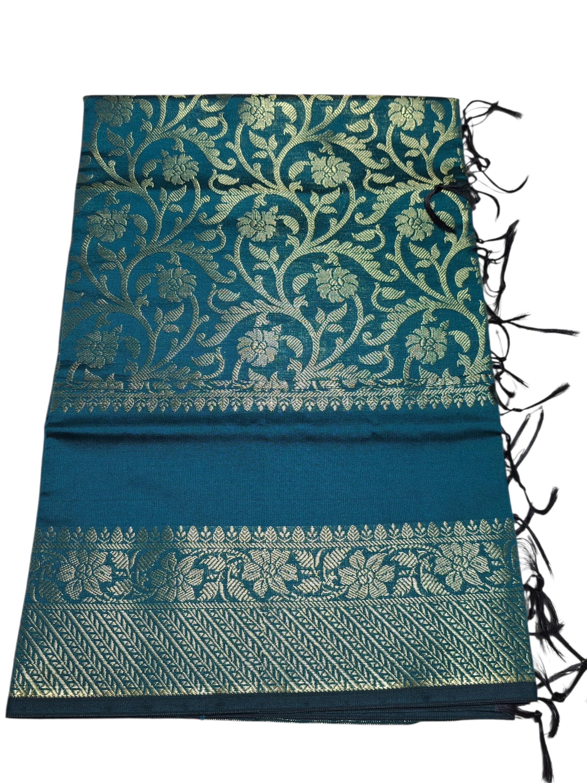 Women's & Girls Golden Zari Jacquard Banarsi Silk Dupatta (Tassels are Made by Hand)-picture-18