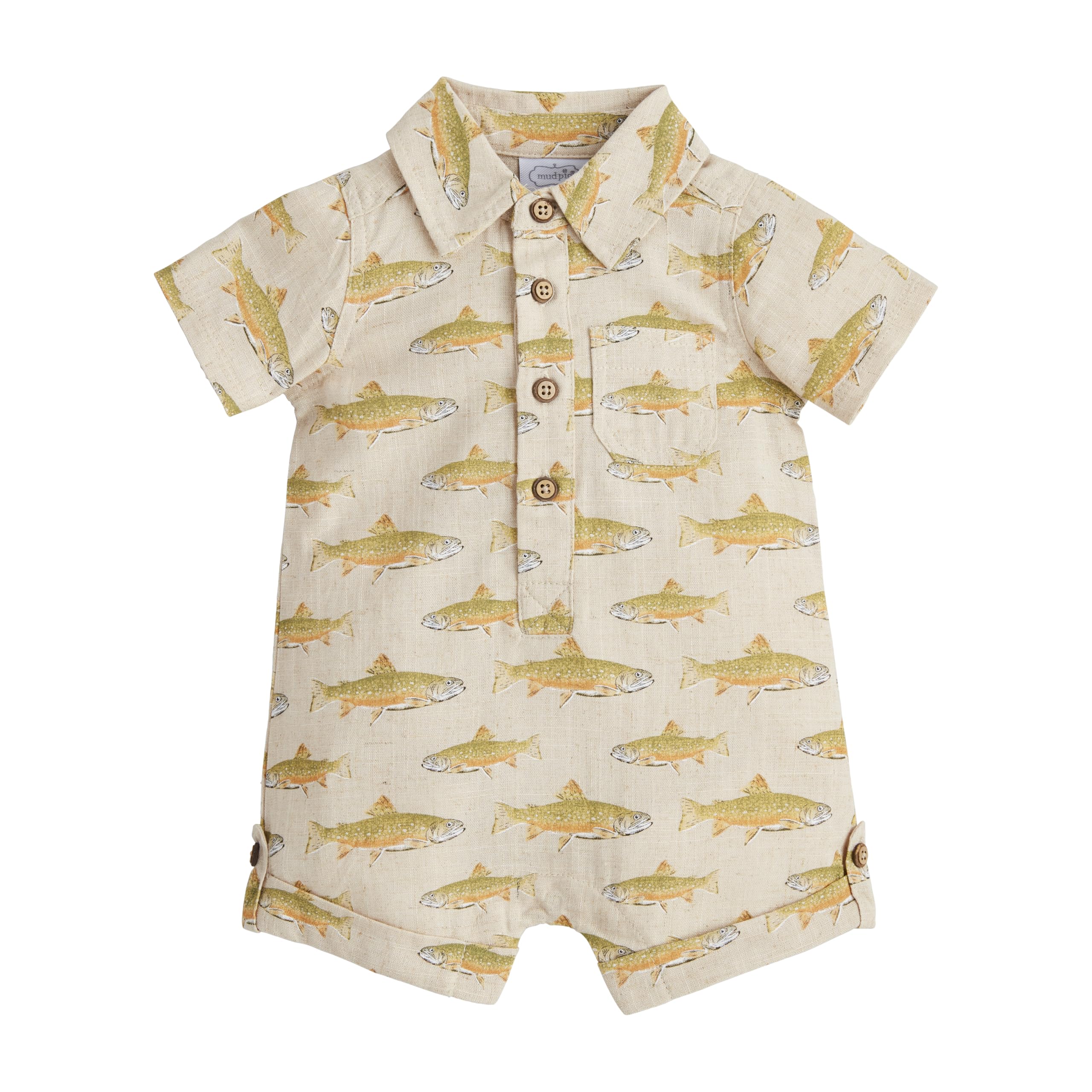 Mud Pie baby-boys Children's Linen Fish Romper