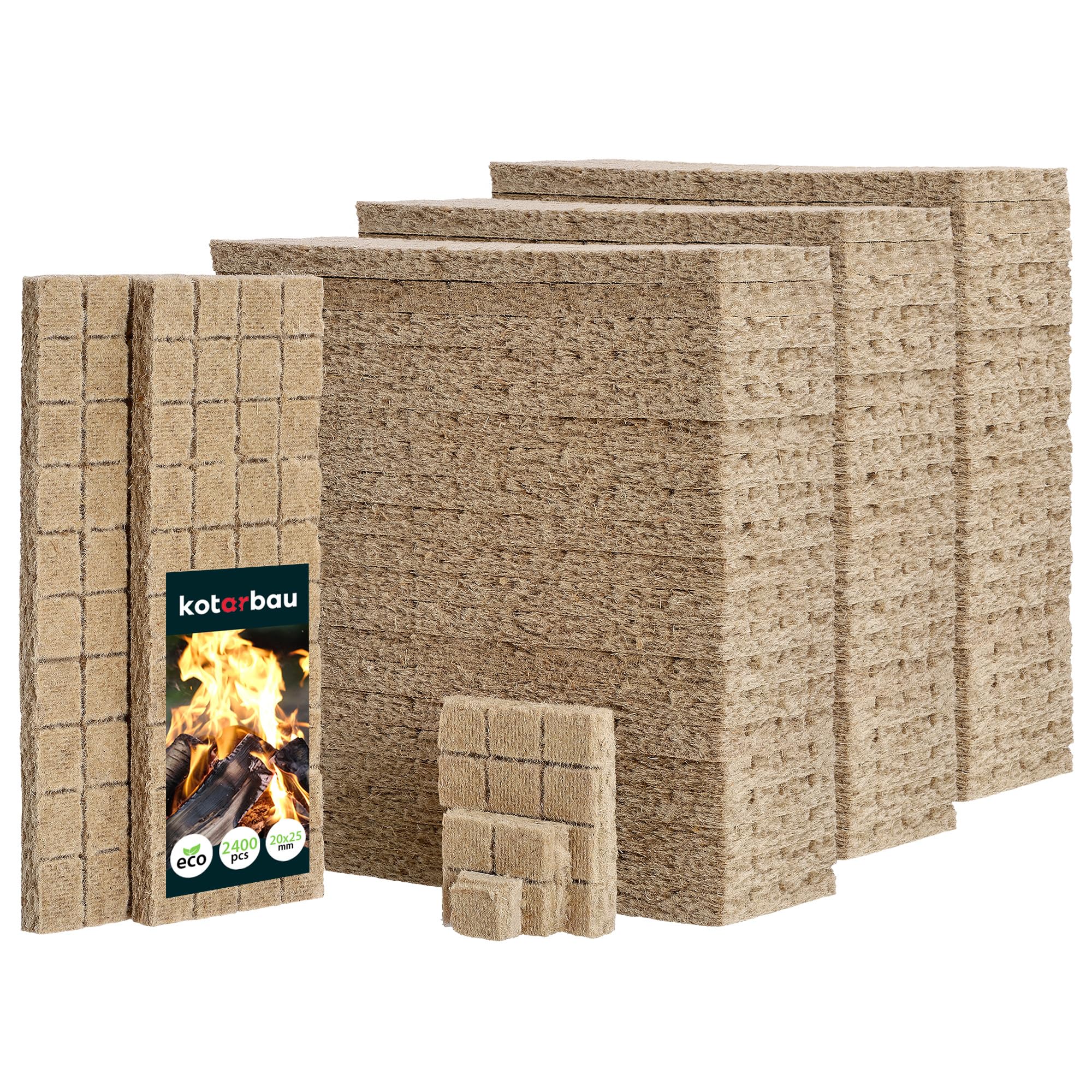 KOTARBAU® 2400 Pieces Firelighters - Wood Wool - Fire Starters - For BBQ Grills Fireplaces Ovens - Quick Lighting - BBQ Lighter Cubes