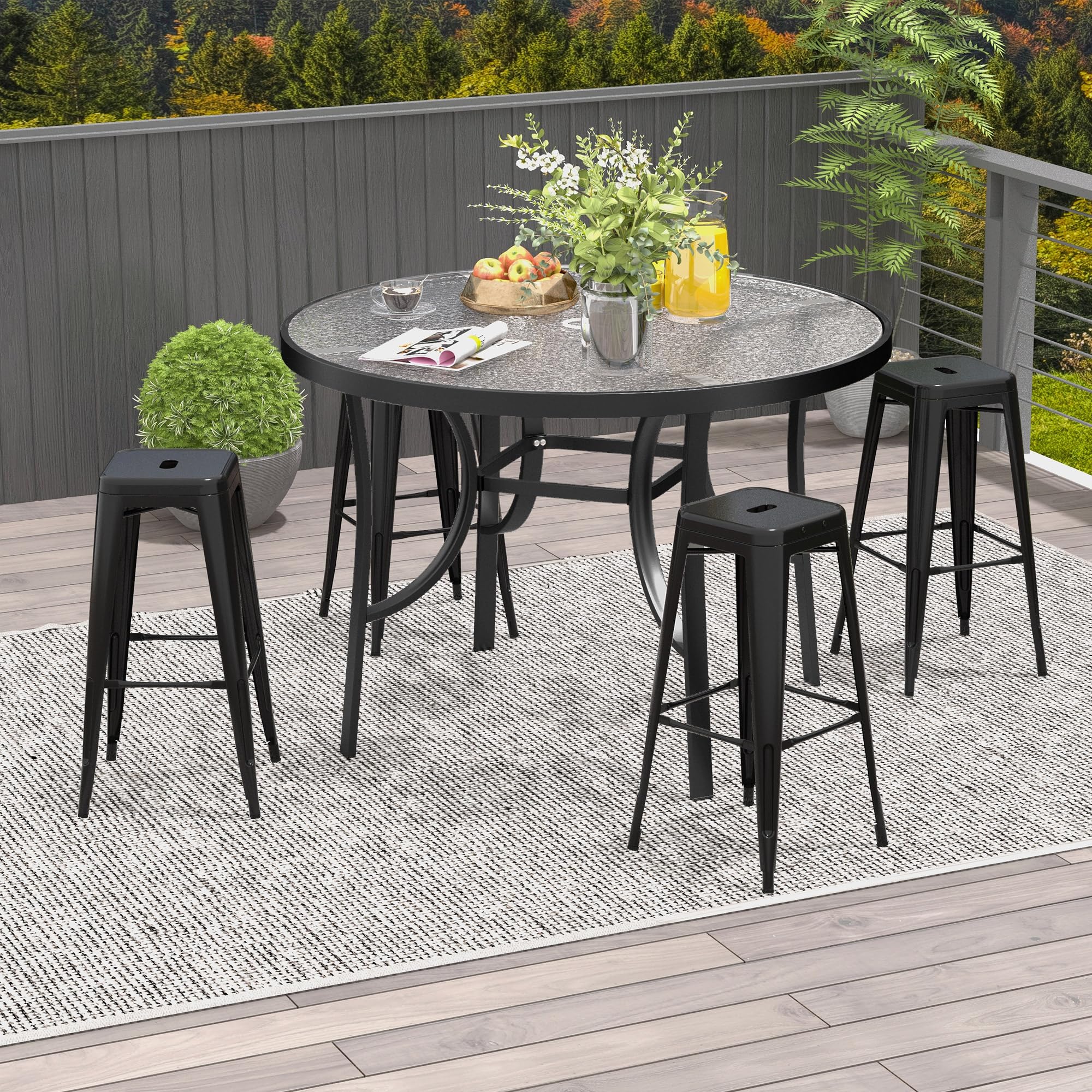 HOMCOM Lot de 4 tabourets de Bar Empilable Chaise de Bar Industriel avec Repose-Pied Hauteur d'Assise 76 cm, Cadre en métal, Style rétro, pour Salle à Manger, Balcon, bistrot ou Bar, Noir