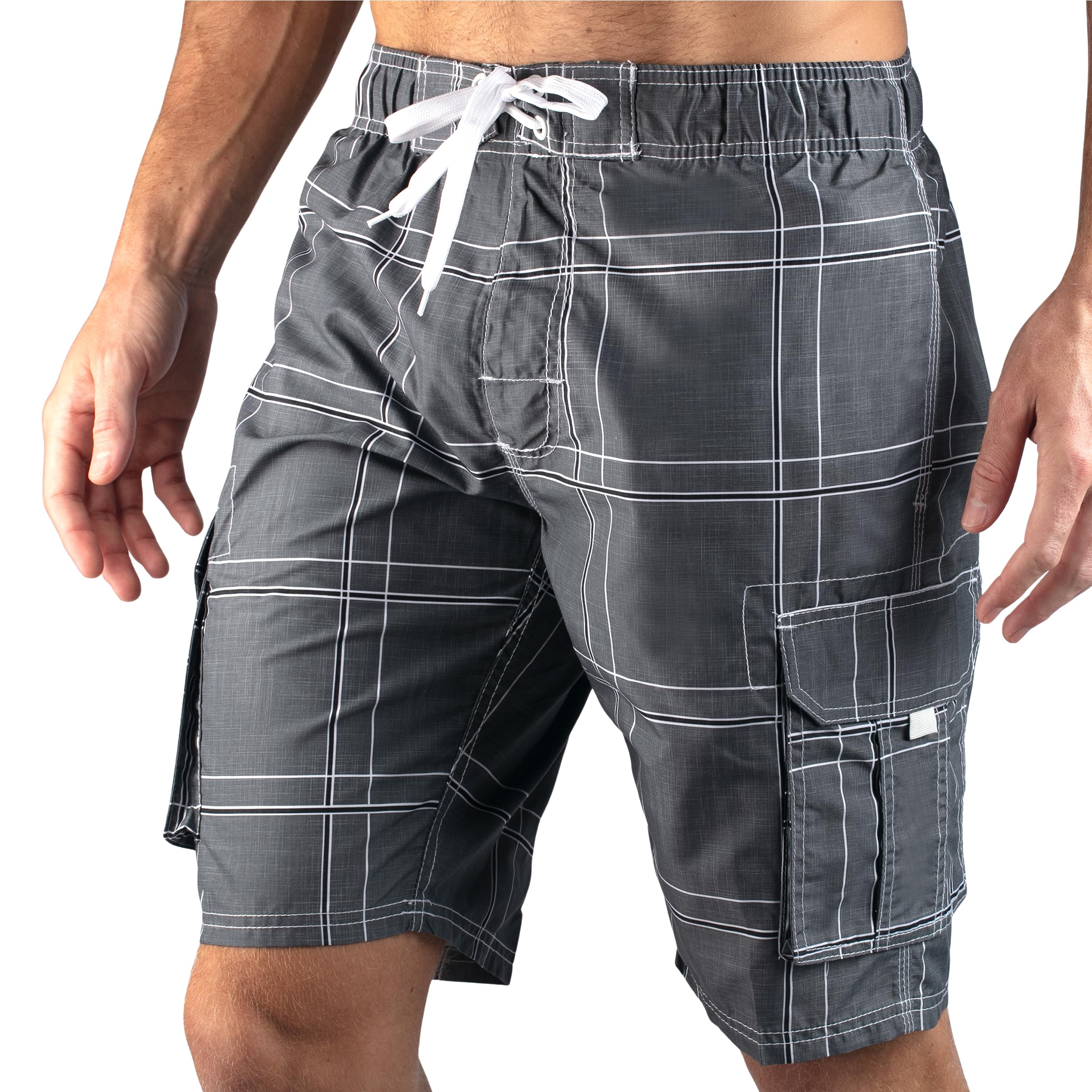 kanu surf Men's Flex Plaid Swimtrunk, Charcoal, Large-picture-32