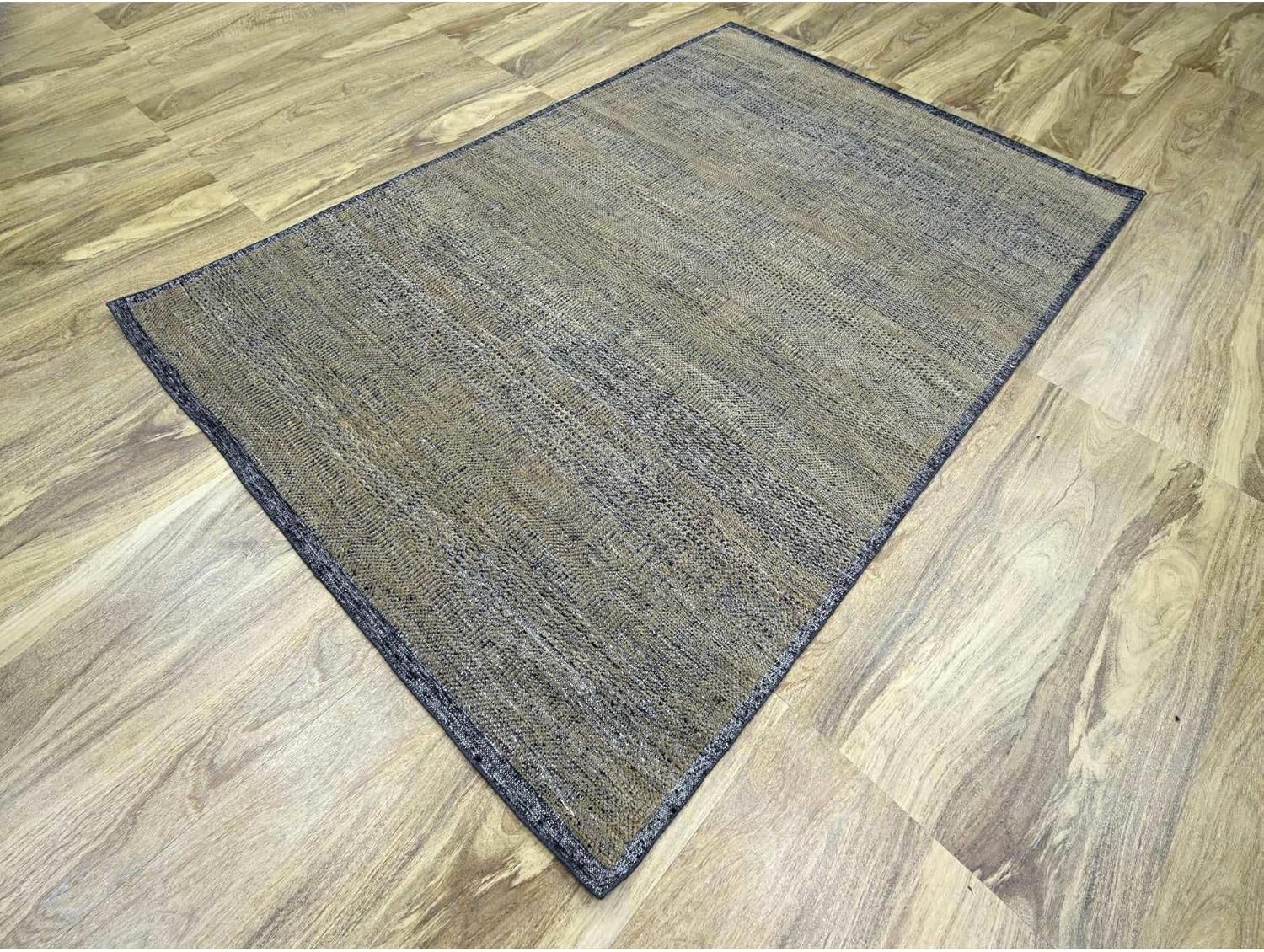 Hand Knotted Oriental Wool Rug, Bone Brown, Distressed Grass Design with Exposed Warps, 6' x 9'2