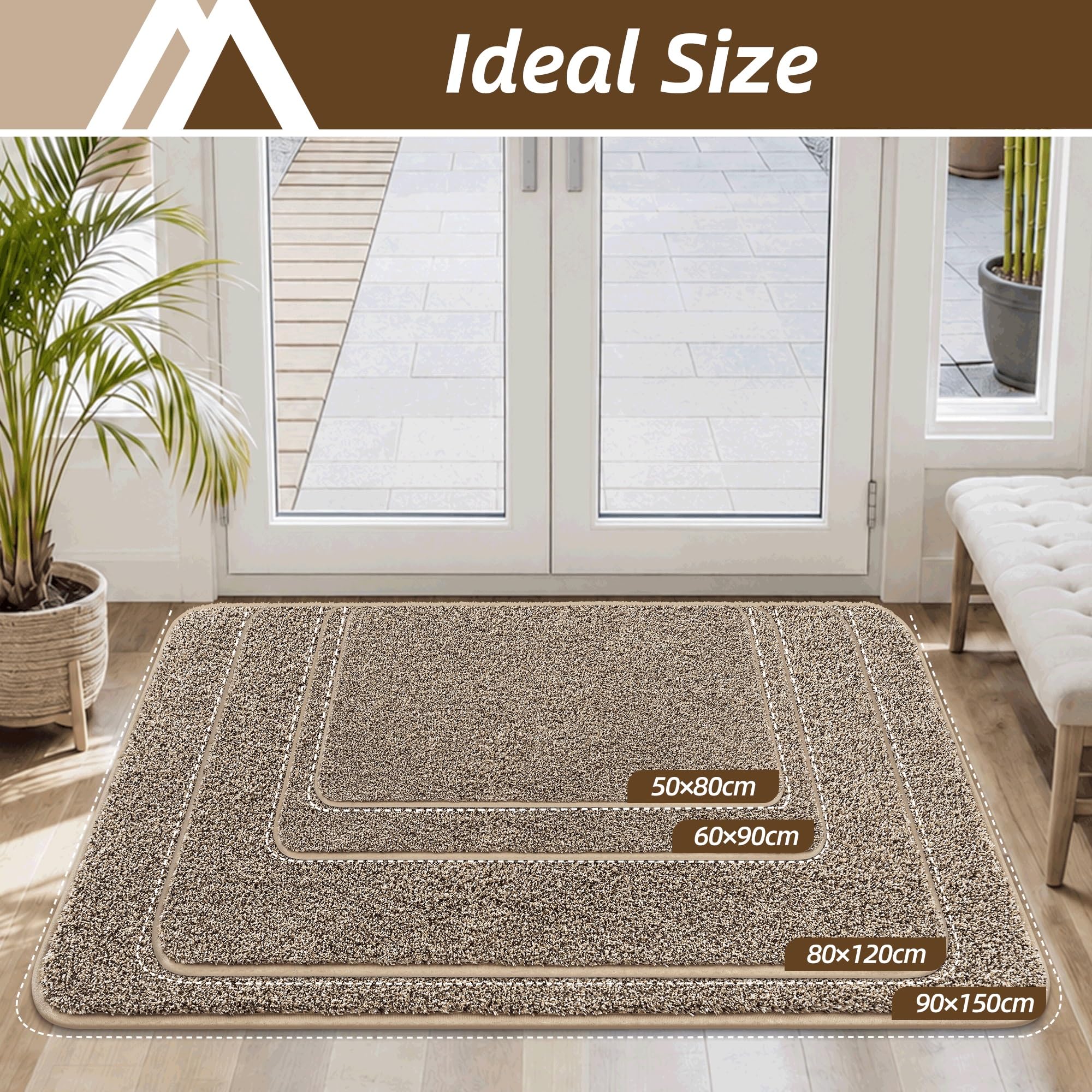 COSY HOMEER Felpudo interior 90 x 150 cm, suave, absorbente y antimanchas, antideslizante, perfil bajo, lavable a máquina, para puerta trasera, entrada, pasillo, cocina, color beige