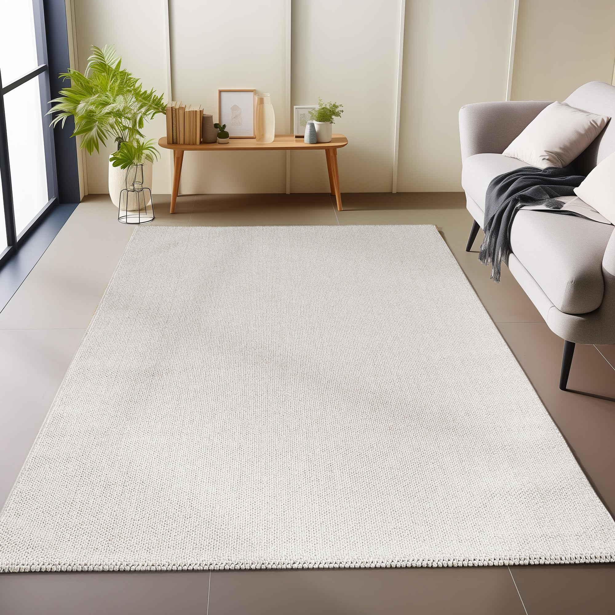 Carpetsale24 Alfombra para Sala de Estar Robusta Alfombra de Bucle Moteada Unicolor con Estructura Moderna Alfombra Decorativa Cut-Loop, Tamaño: 80 x 150 cm, Color: Crema