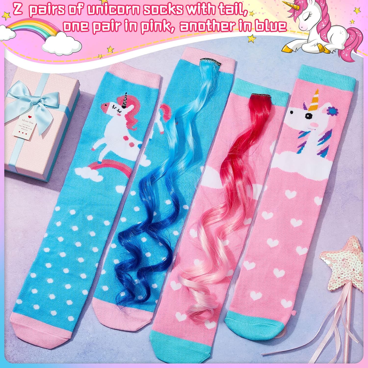 Tarpop 2 Pairs Crazy Funny Silly Socks for Girls Woman High Wacky Socks with Wigs Novelty Crazy Funny Gift
