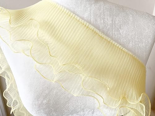 PEPPERLONELY 1 yarda de 3 capas de tul plisado de tela de gasa con flecos, ribete elástico con volantes, cuello de vestido, puños de costura, 5