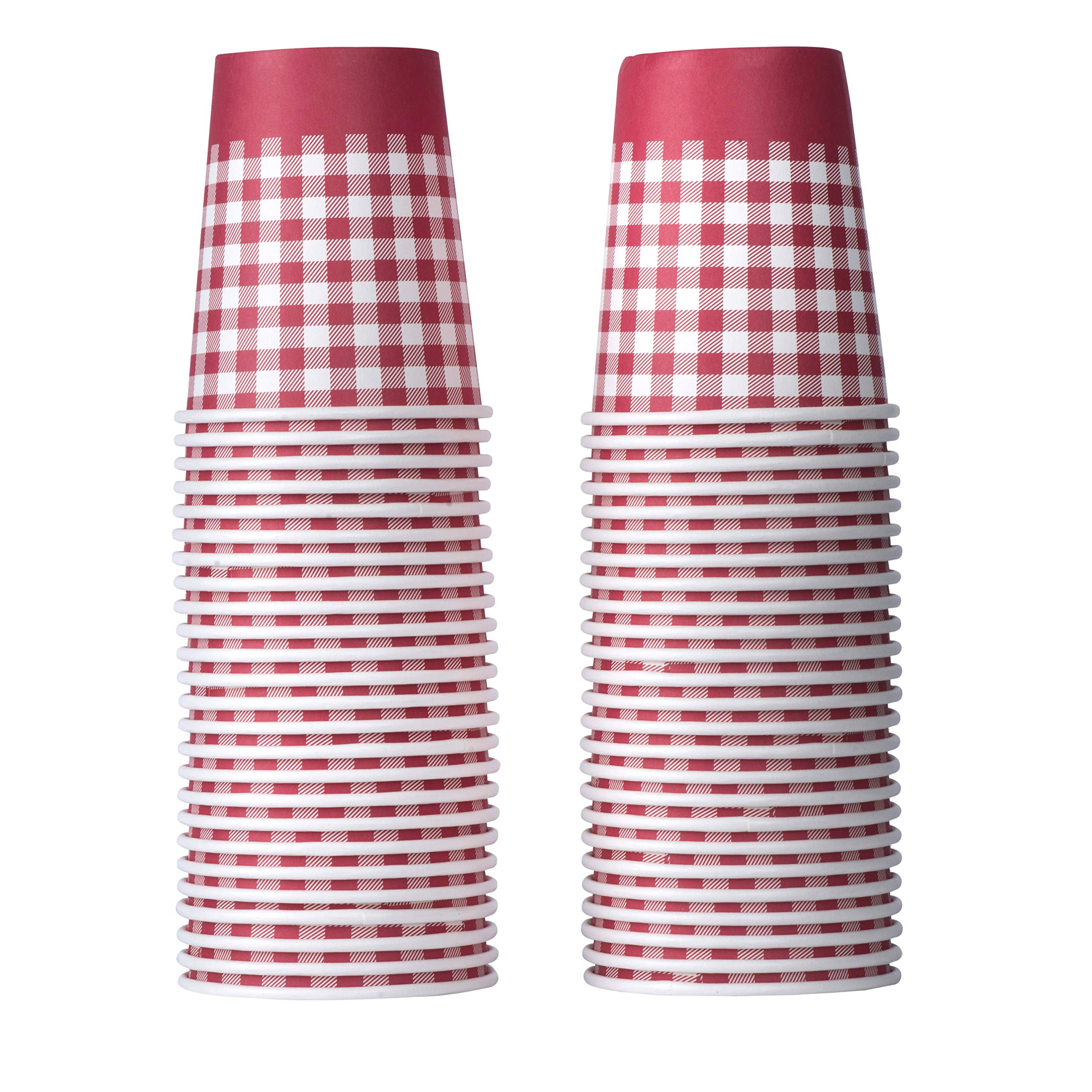 Hammont Picnic Cups – 9 oz Gingham BBQ Party Supplies - Birthday | Backyard | Picnic Decorations - Red & White Checkered Disposable Paper Cups (50 Pack)