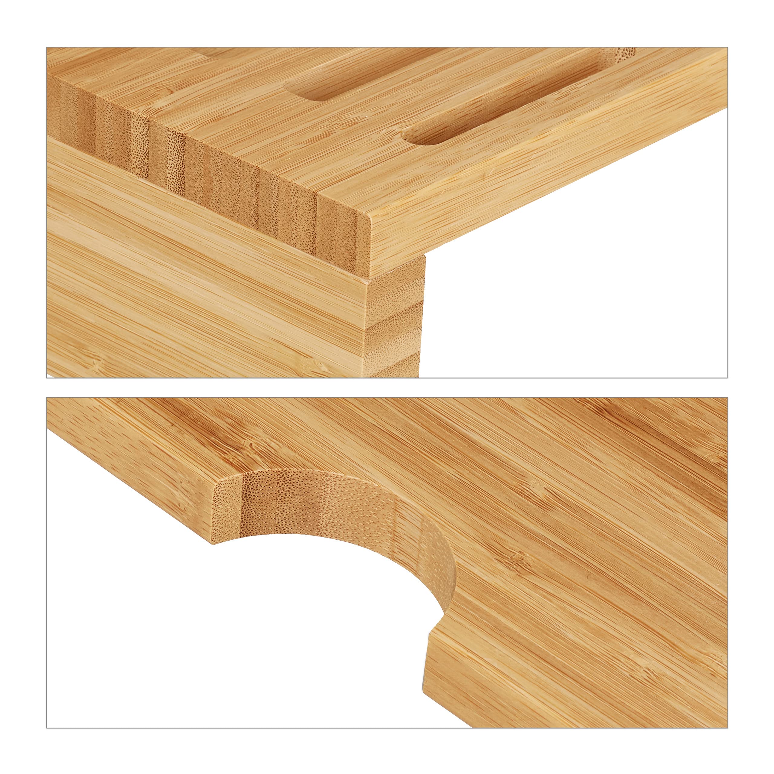 Relaxdays Supporto per Monitor, Rialzo per Schermo con 7 Scomparti, Stand Computer Portatile, 8,5 x 60 x 30 cm, Naturale