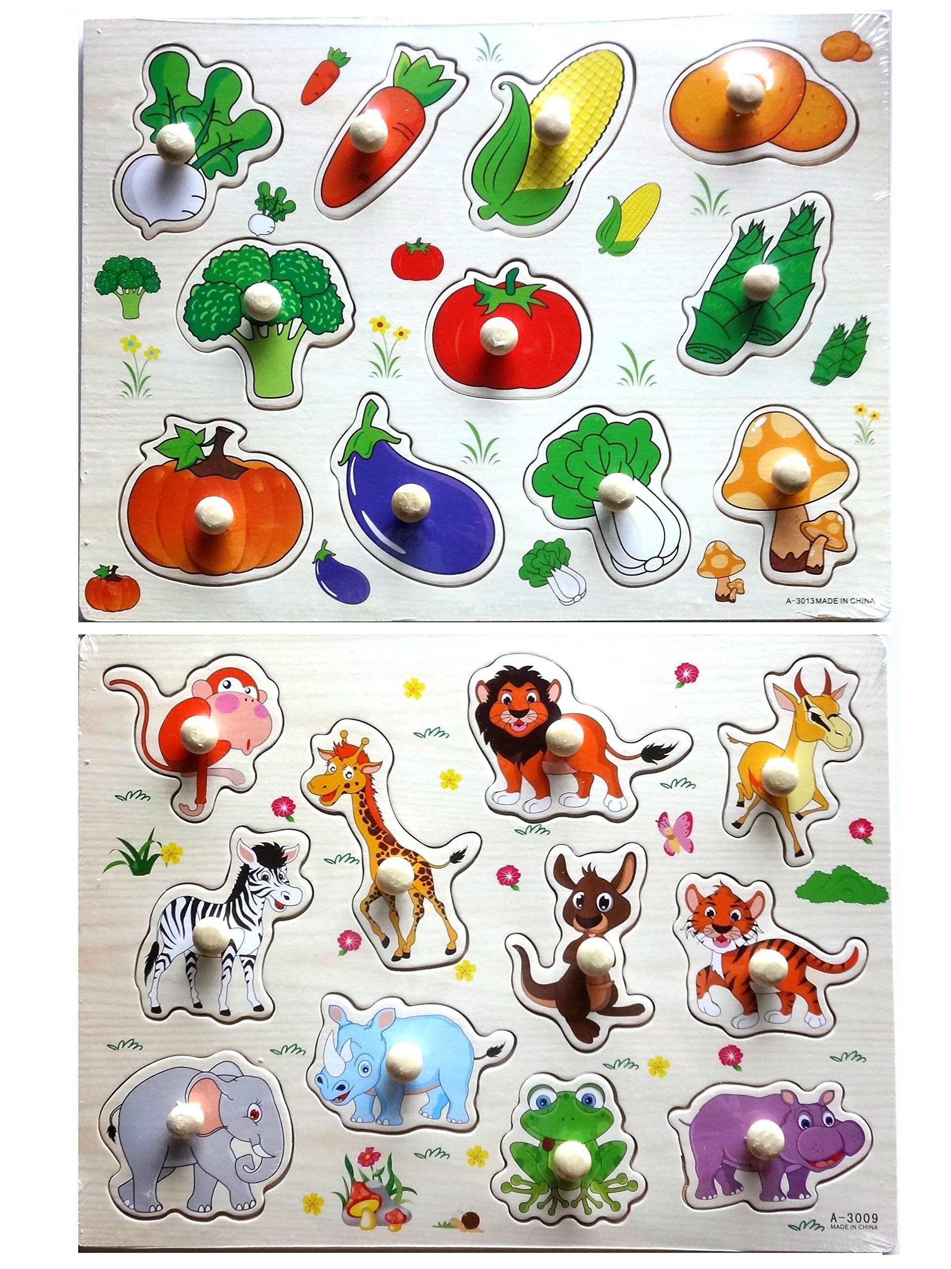 Amazon.co.jp: YouBinYa 子供 知育玩具 木製 パズル 動物 野菜 2