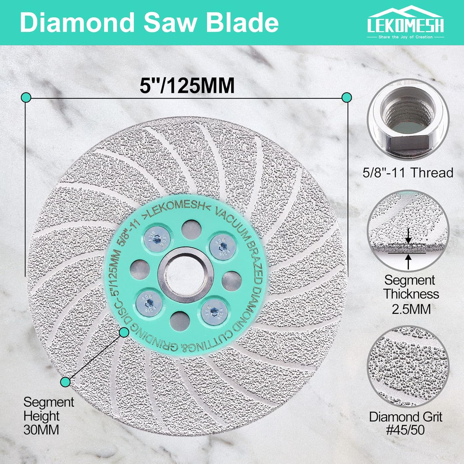 Grinding Cutting Diamond Blade - 2pcs Diamond Grinding Wheel 5"/125mm, Granite Grinding Wheel for Shaping Porcelain Stoneware,Tile,Ceramic,Granite,5/8"-11 Thread