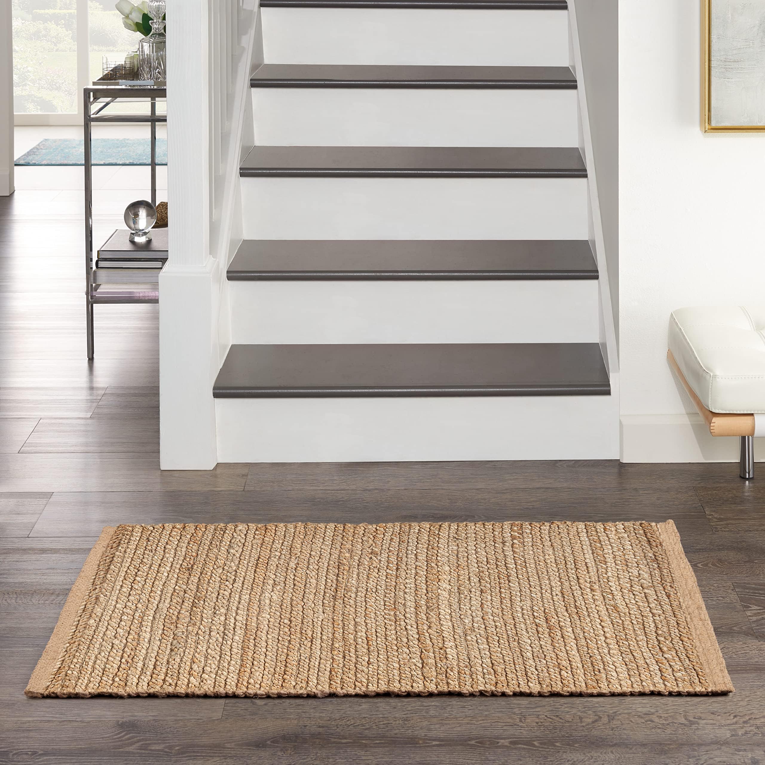 Home Natural Jute Natural 2' x 3' Area Rug - Easy Clean, Non Shedding, Bed Room, Living Room, Dining Room, Kitchen (2' x 3')