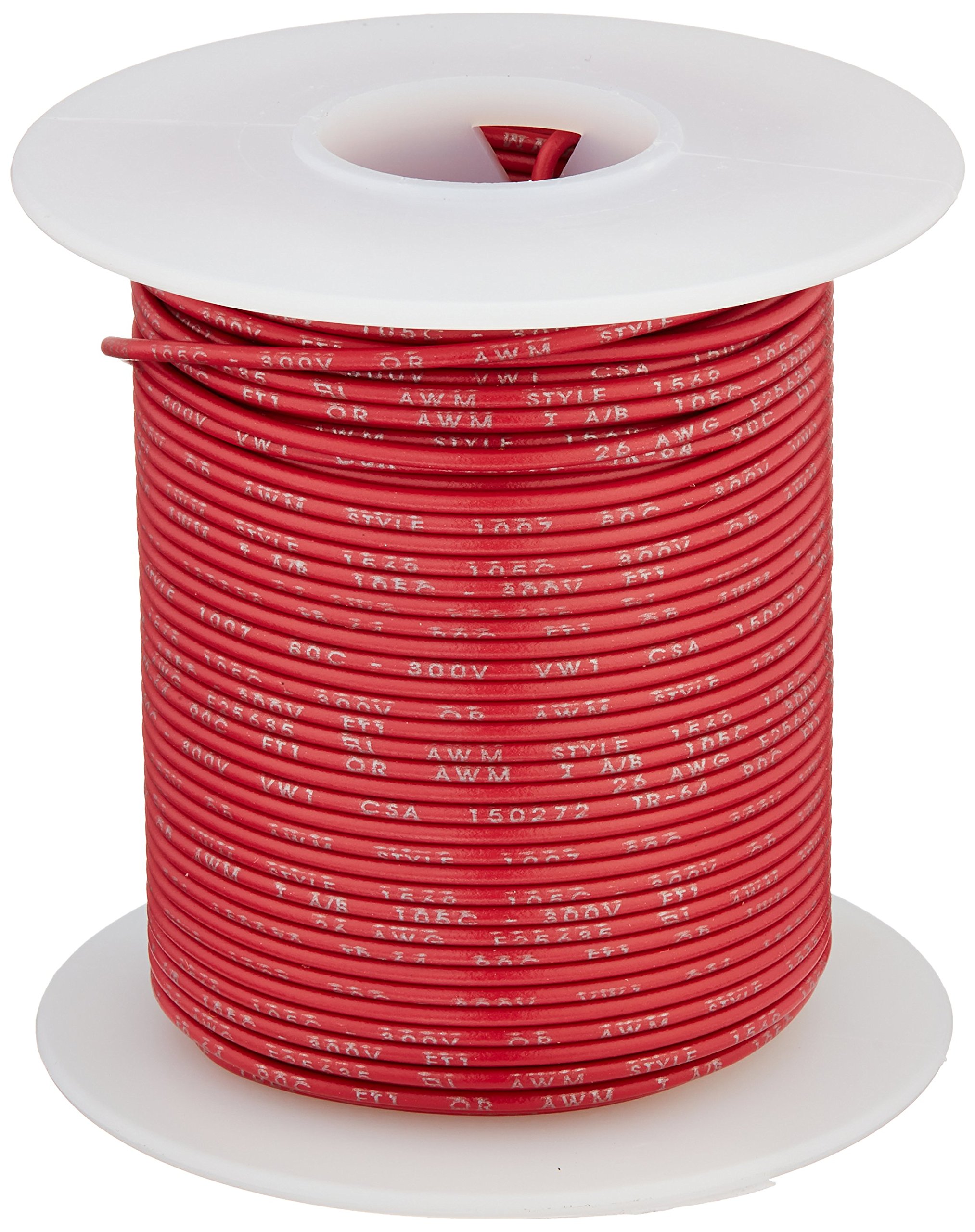 Remington Industries 26UL1007SLDRED UL1007 26 AWG Gauge Solid Hook-Up Wire, 300V, 0.0190