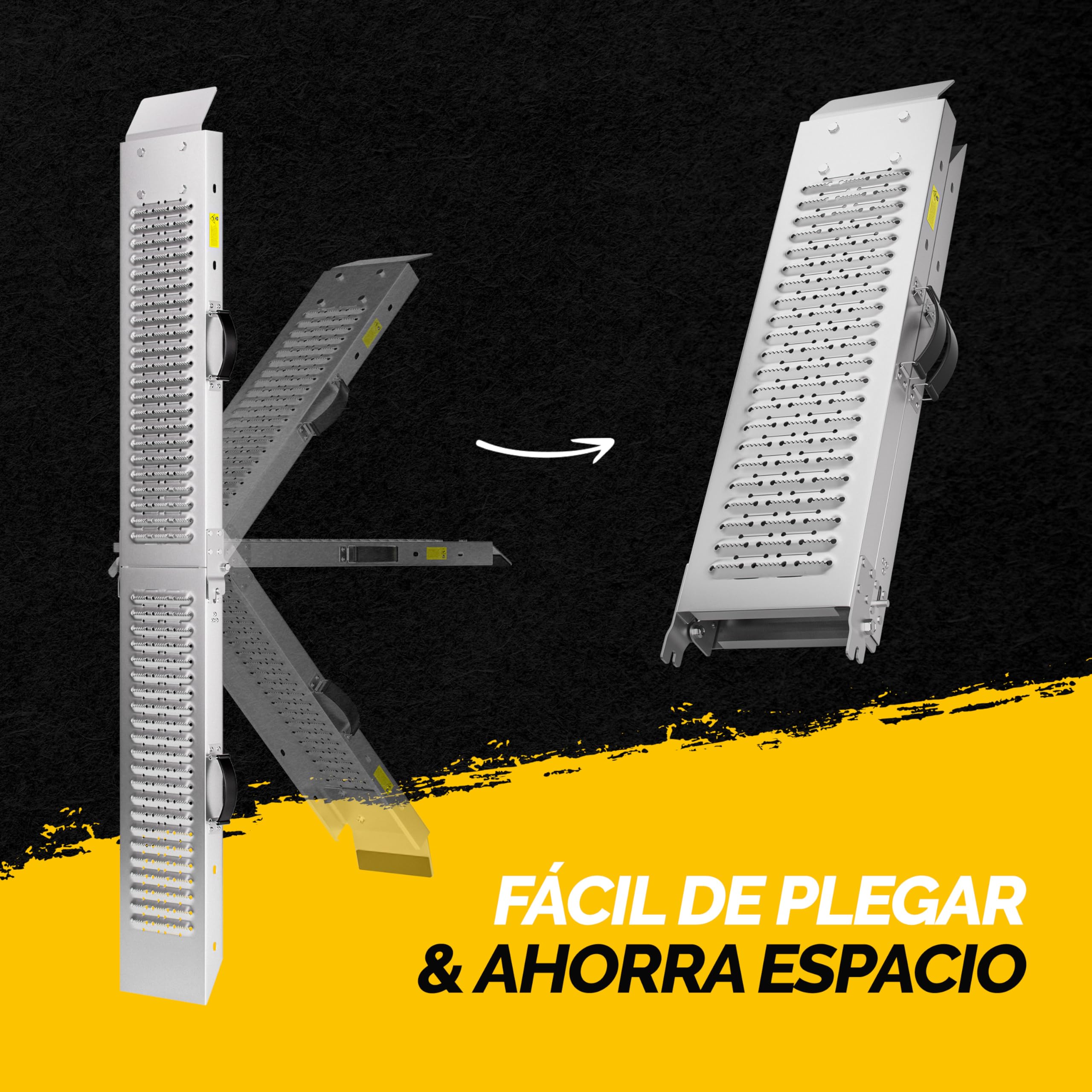 MONZANA® 2X Rampas para Coches Plegables 175cm Acero Galvanizado Carga Total 400kg Vehículos Motos Sillas de Ruedas Rieles Mecanismo Bloqueo Antideslizante Asas Remolque Furgoneta Quads Carretillas