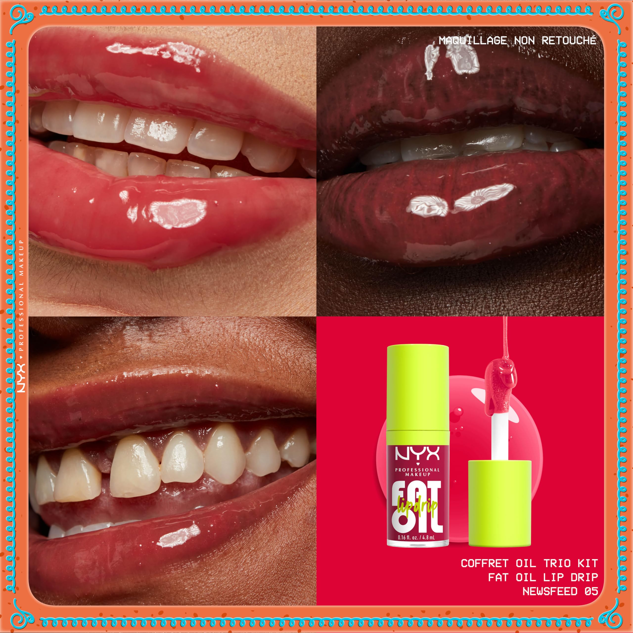 NYX Professional Makeup Coffret Trio Gloss Huiles à Lèvres Fat Oil | Huile framboise mûres squalane, Brillance intense non collante, Formule vegan, Coffret édition limitée 3 teintes