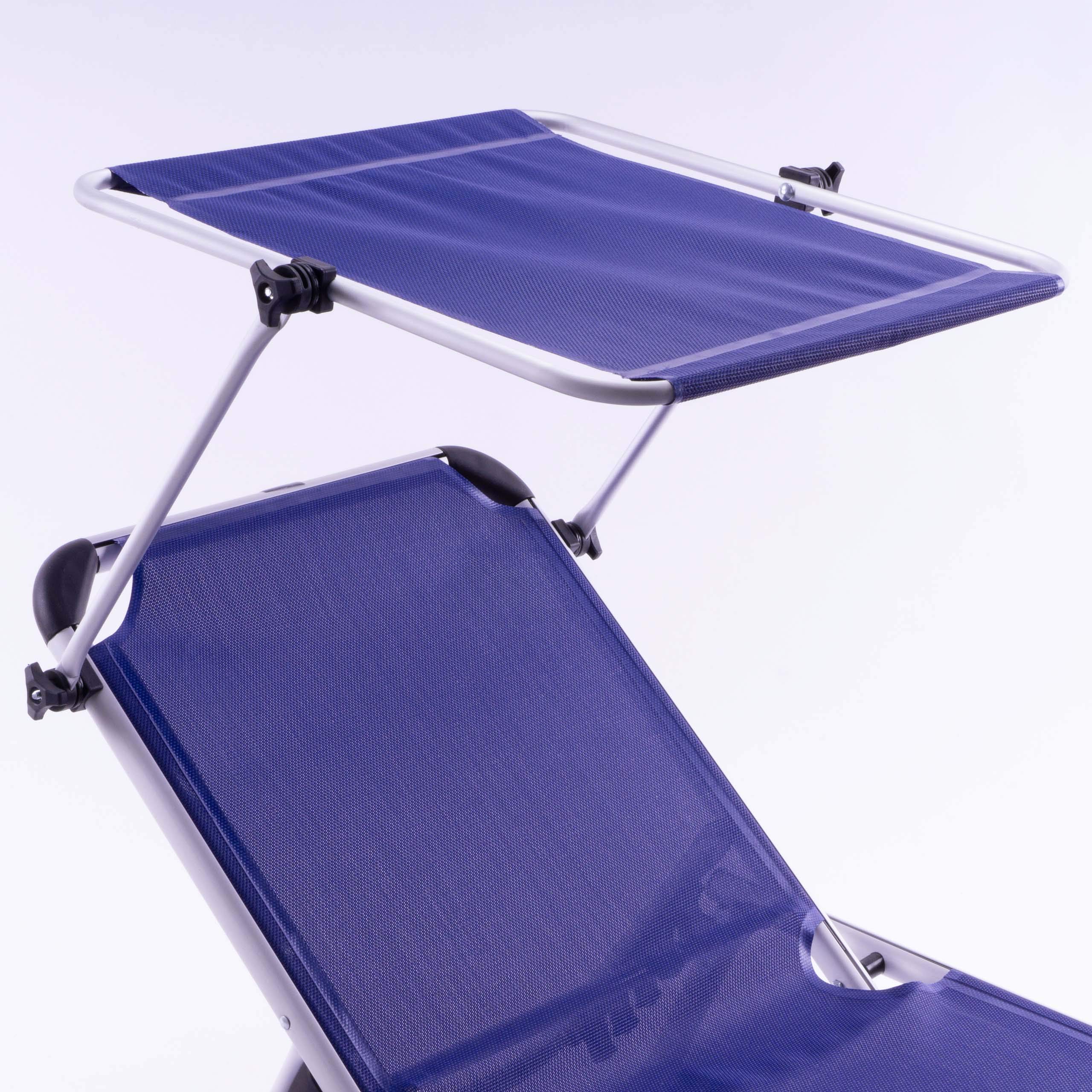 Divero Sonnenliege mit Dach blau 187x57x30 cm Keret klappbar 5fach verstellbar Gartenliege Aluminiumrahmen Dreibeinliege wetterfest robust