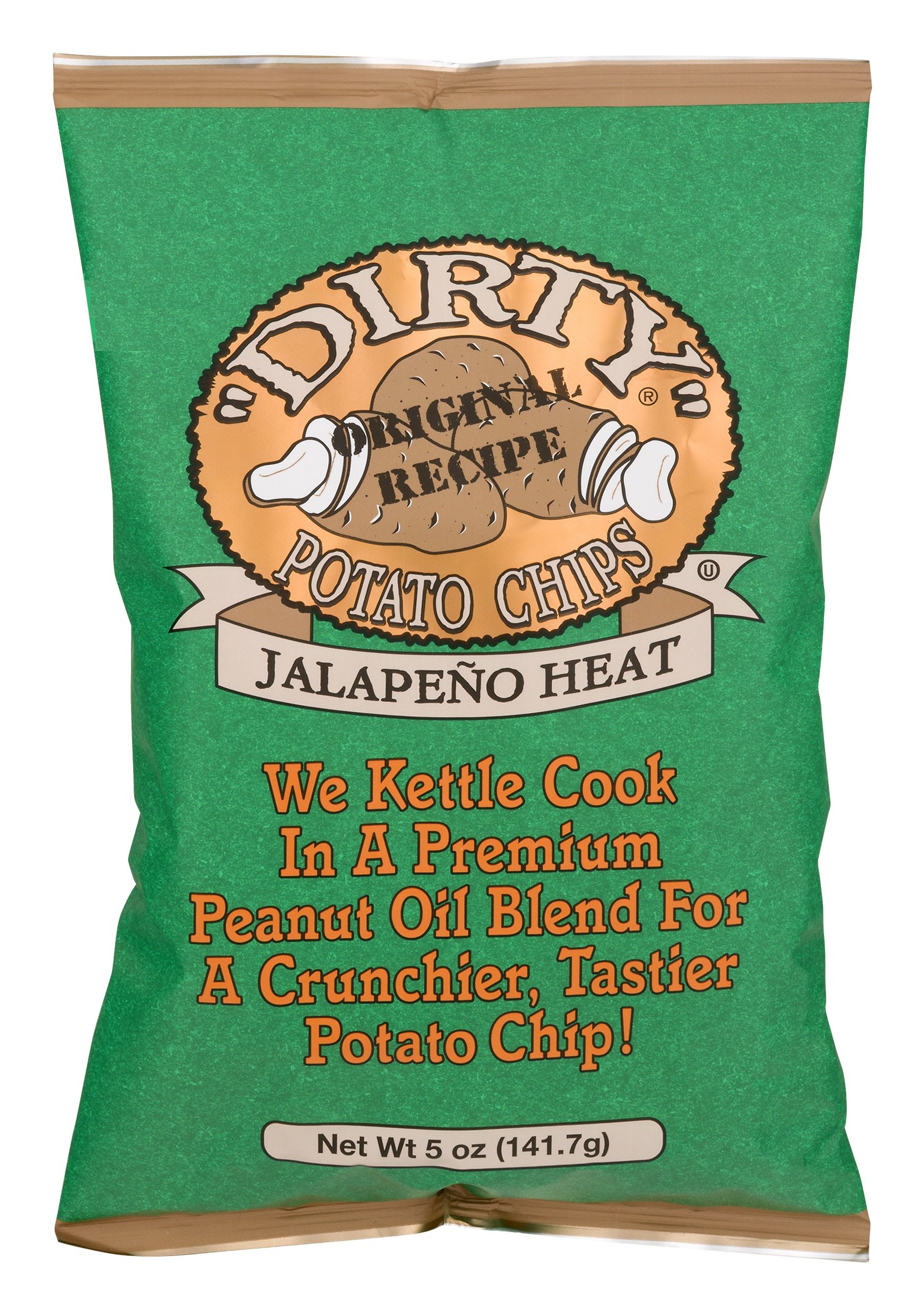 Dirty Kettle Potato Chips, Jalapeno Heat, 5 oz. Bag, 12 Count – Gluten Free, Skins On, Crunchy Chips with a Spicy Kick, Great for Lunches or Snacking