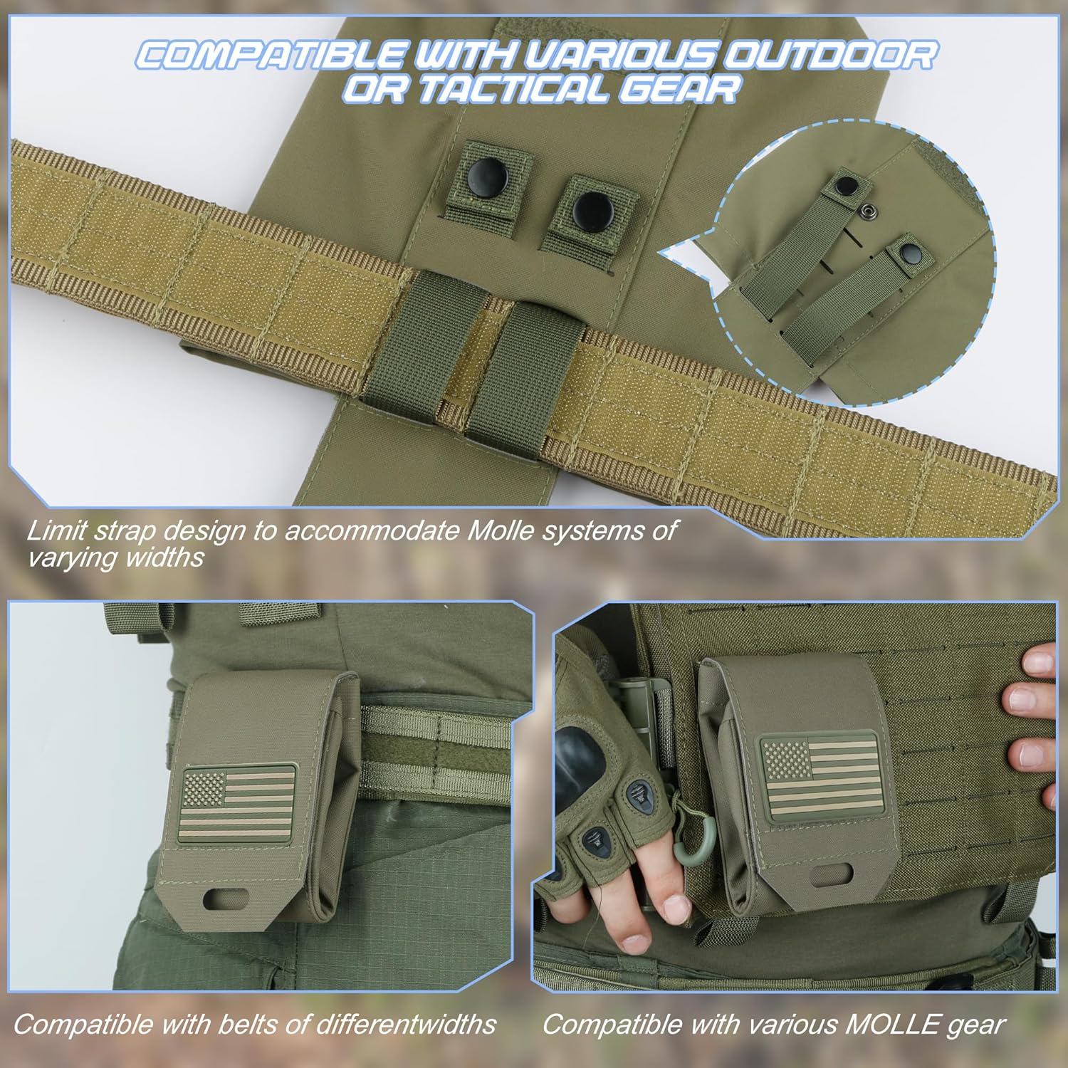 Tactical Dump Pouch for Battle Belt & MOLLE Systems | Foldable Mag Pouch with Drawstring Closure | for Hunting, Duty, Paintball | Includes Flag Patch