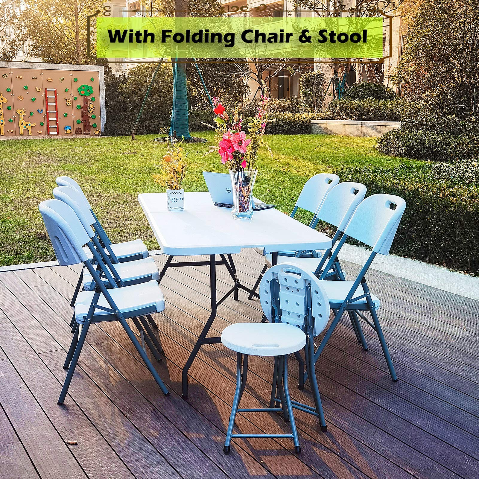 5ft, 6ft Folding Table, Trestle Heavy Duty Plastic FoldinHalf