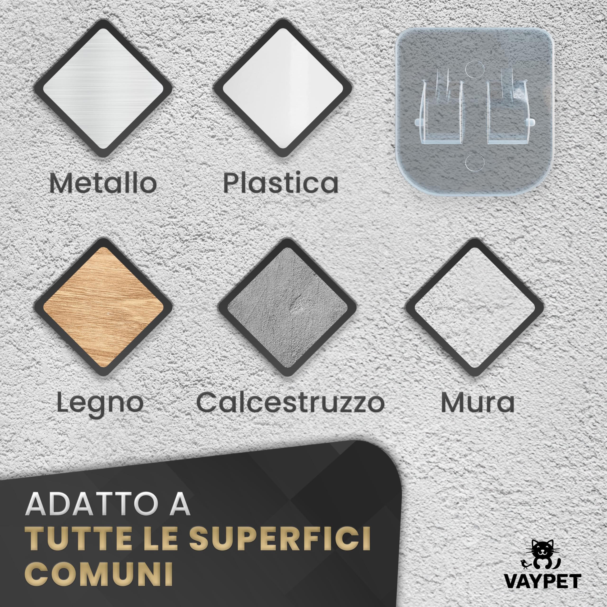 VAYPET® 50 Ganci Adesivi per Rete Gatti e Colla siliconica [30ml] - Fissaggio Rete Protezione Gatti Balcone e Finestra Senza Fori | Ferma Rete e aggancio rapido | Ideale per Esterno e Cemento