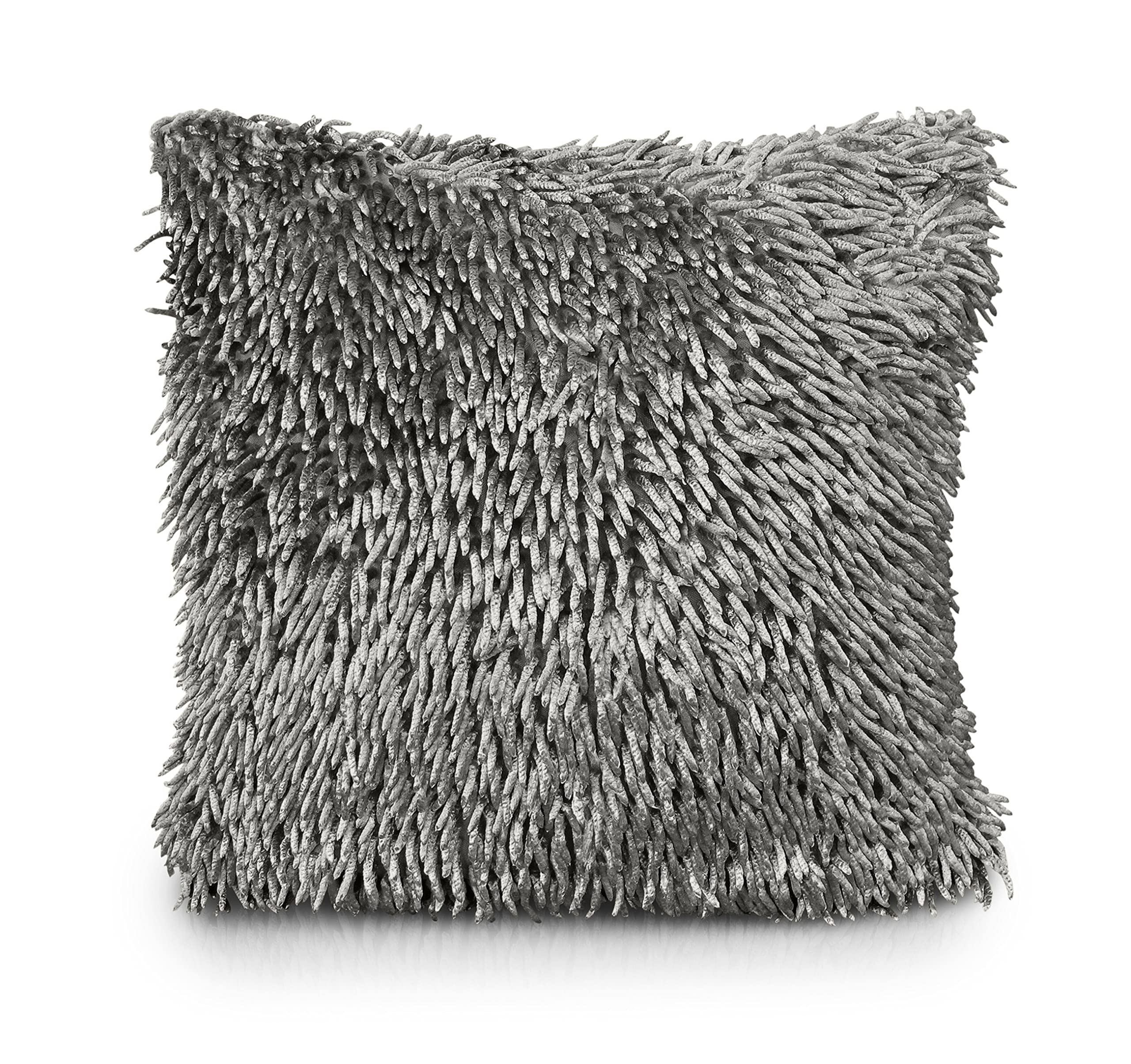 Intimates Soft Suede Shaggy Chenille Scatter Soft Decorative Square Throw Pillow Cover Cushion Covers Pillowcase (Silver/Grey, 1 Cover Only)