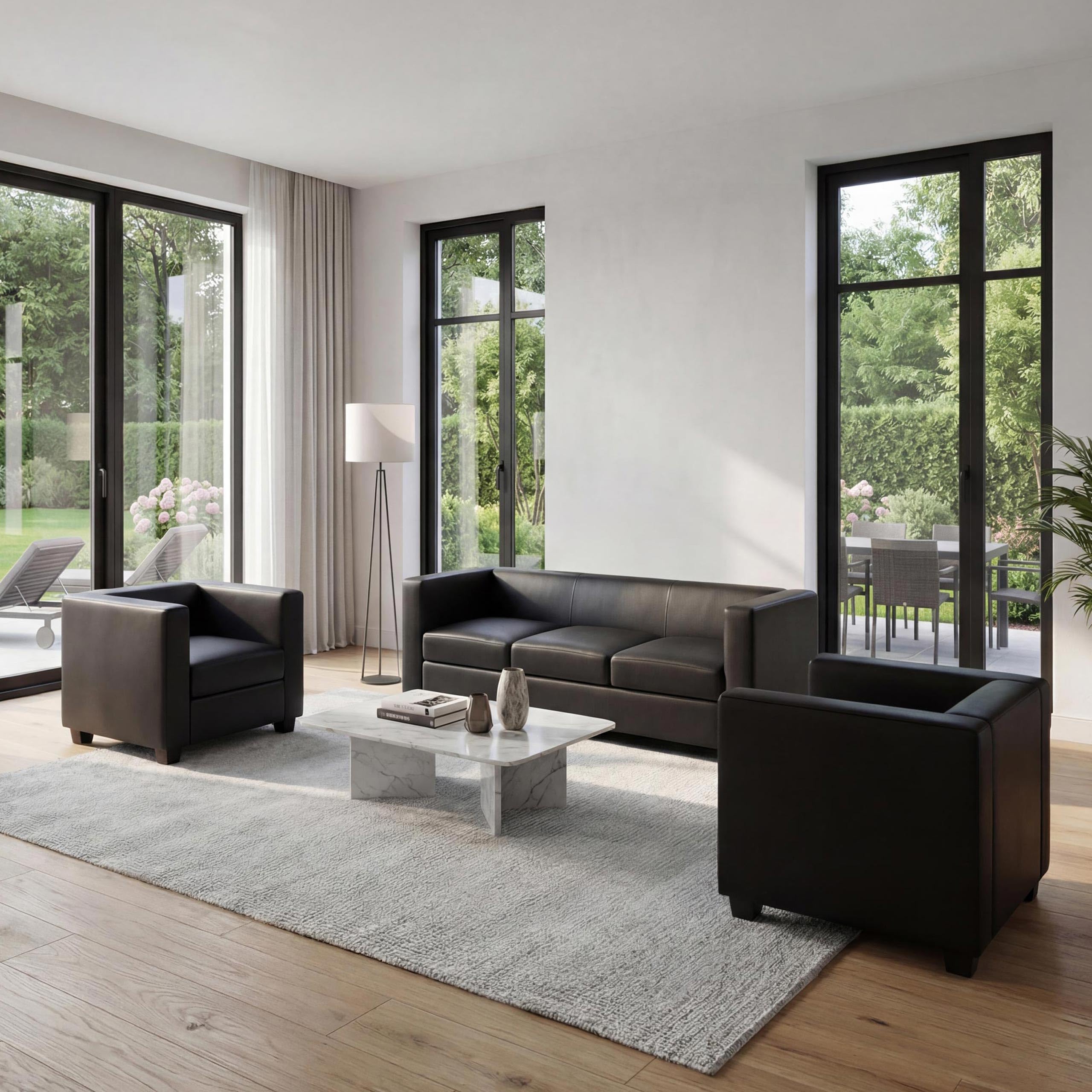 Mendler Salotto componibile Lounge Moderno Elegante Lille M65 Composizione 3-1-1 -Ecopelle Nero