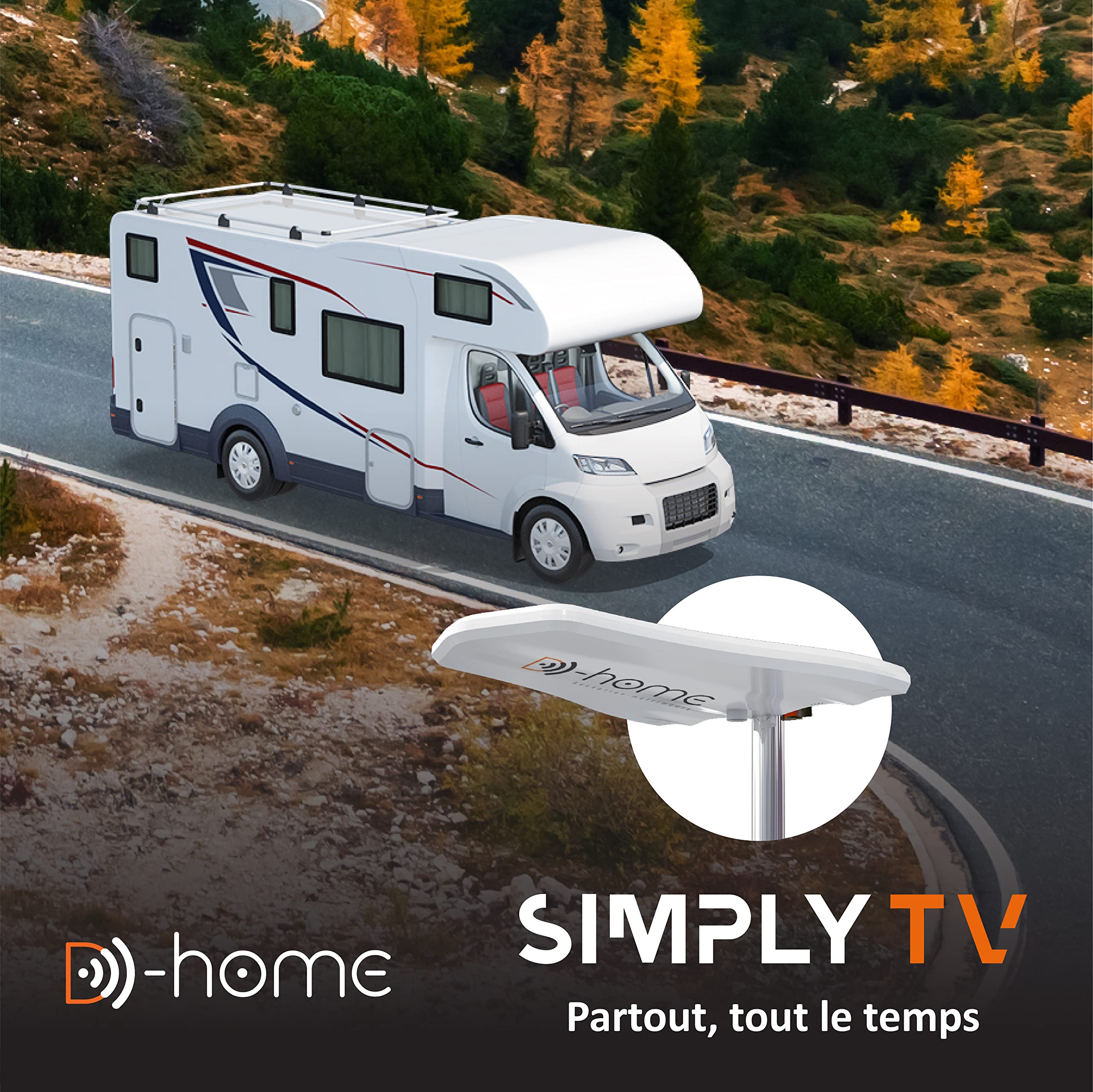 D-Home - Explorer - Antenne TV pour Caravane, avec Amplificateur 20dB. Antenne TV Caravane et Véhicules de Loisirs. Installation Facile/clé en Main - Alimentation 12 ou 24Vdc ou Secteur 230Vac