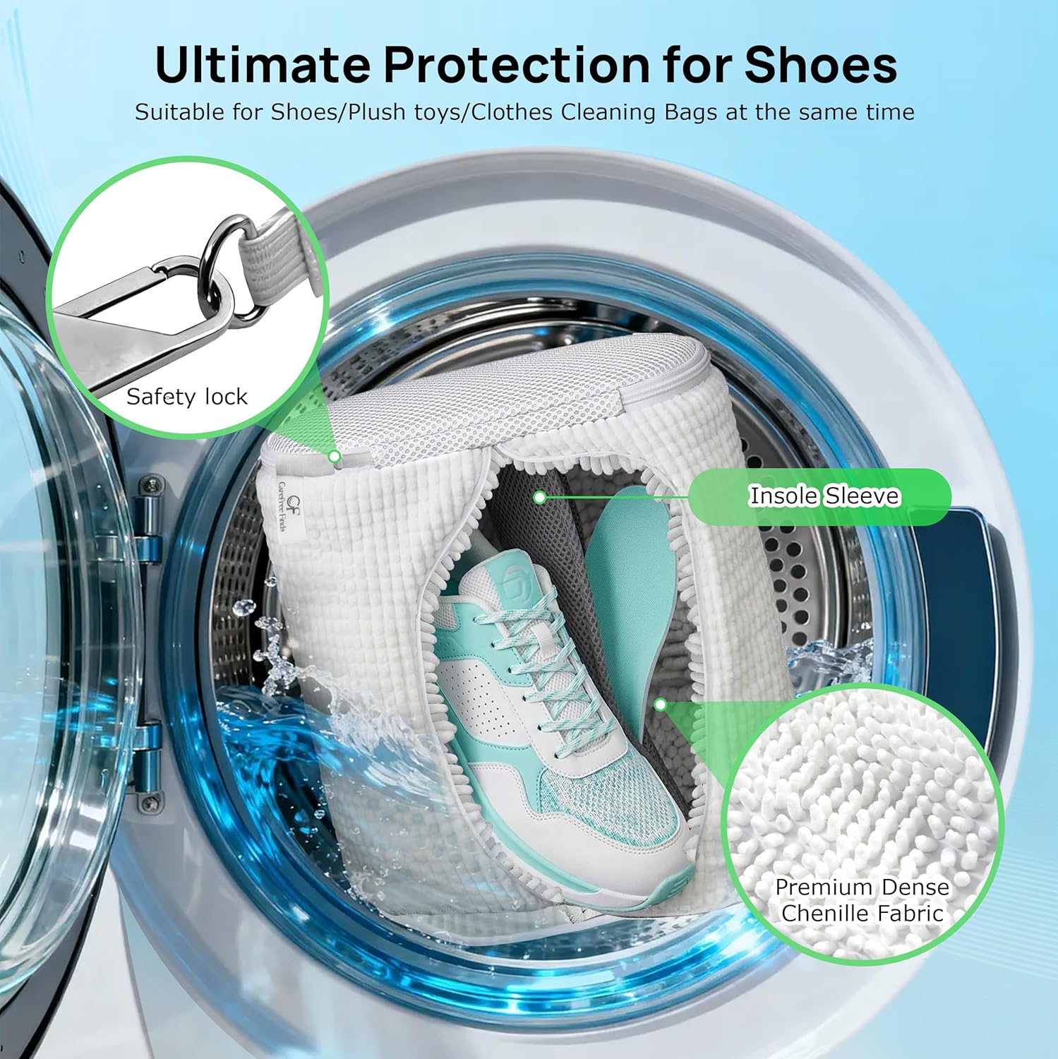 Upgraded Dual Compartment Design Shoe Bag for Washing Machine with Adjustable Shoes Trees& Sneaker Dryer Bag, 420g Heavy-Duty Shoe Washing Machine Bag, Clasp-Lock Zipper for Maximum Protection